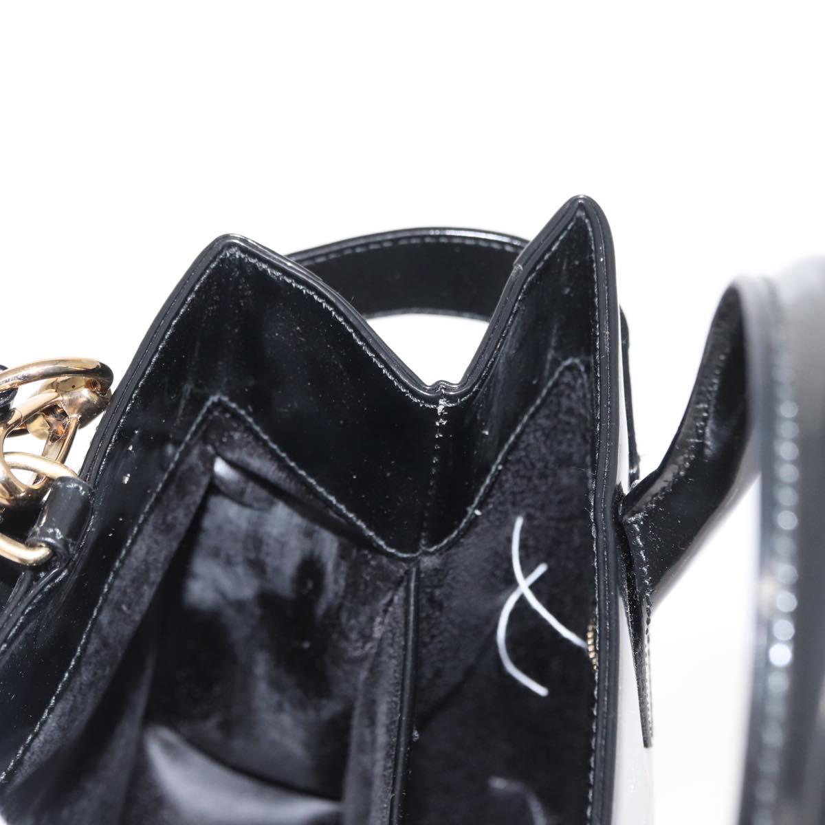 GUCCI Hand Bag Enamel 2way Black Gold Auth 158500
