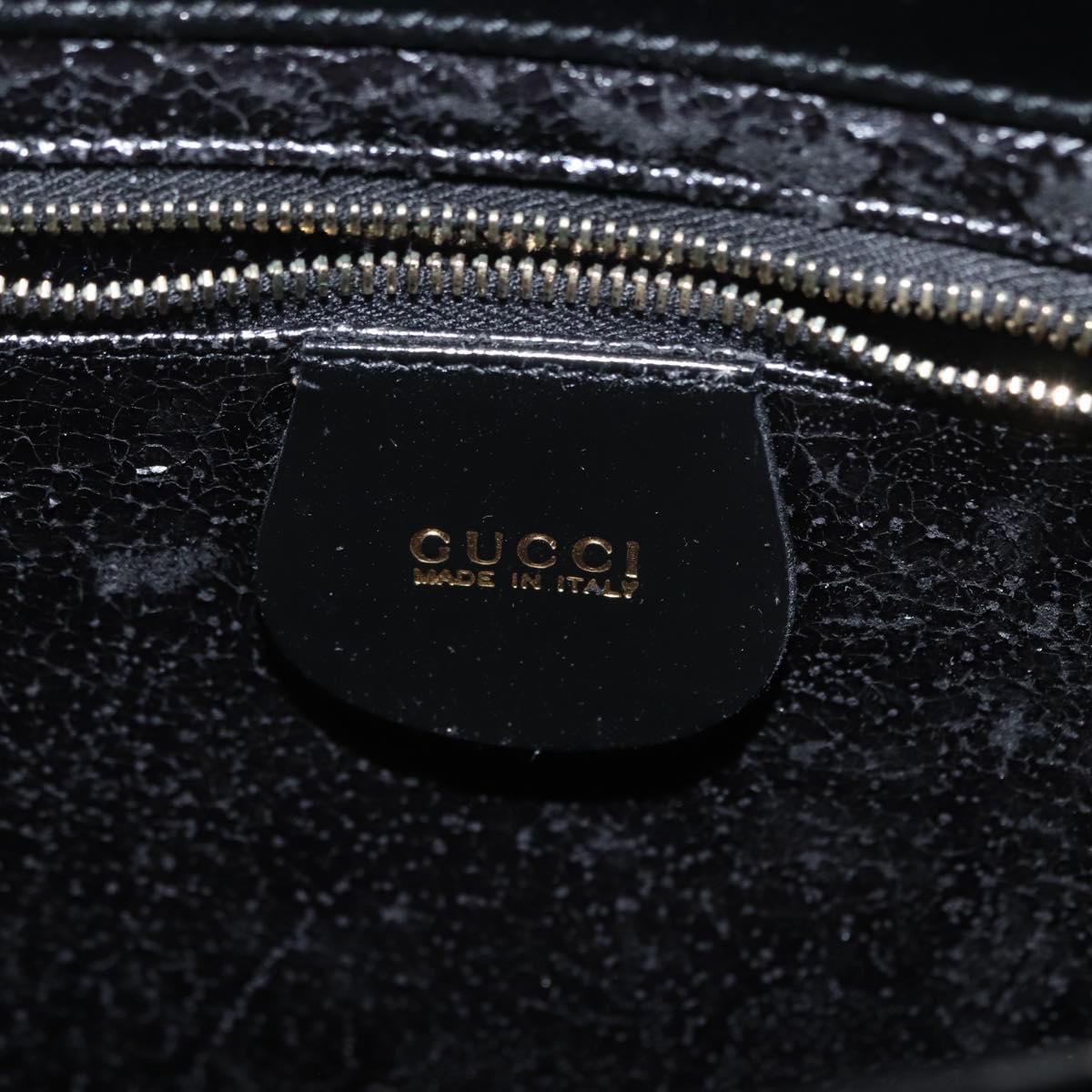 GUCCI Hand Bag Enamel 2way Black Gold Auth 158500