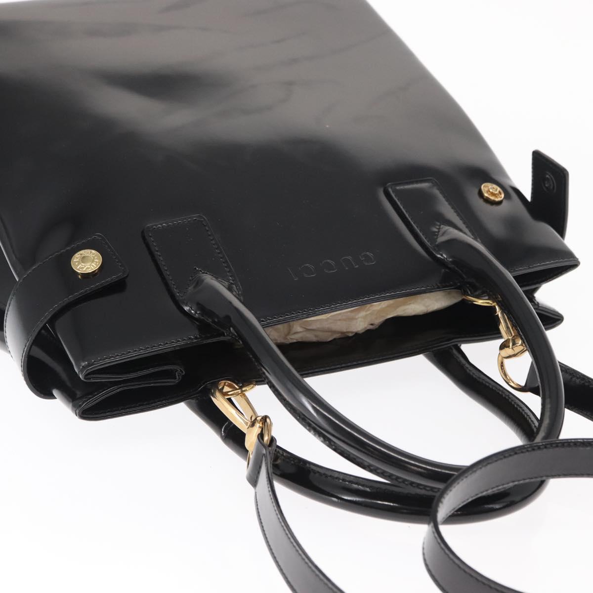 GUCCI Hand Bag Enamel 2way Black Gold Auth 158500