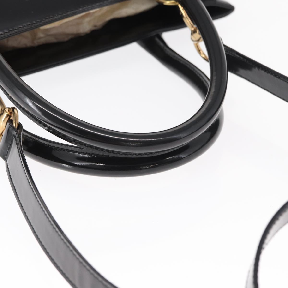 GUCCI Hand Bag Enamel 2way Black Gold Auth 158500