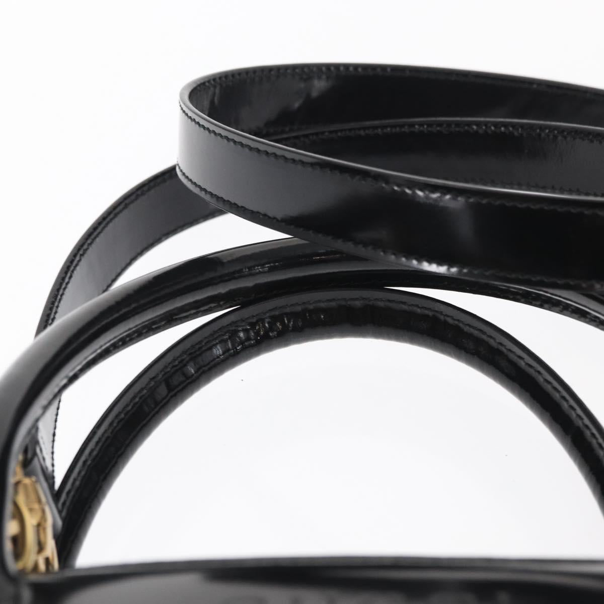 GUCCI Hand Bag Enamel 2way Black Gold Auth 158500