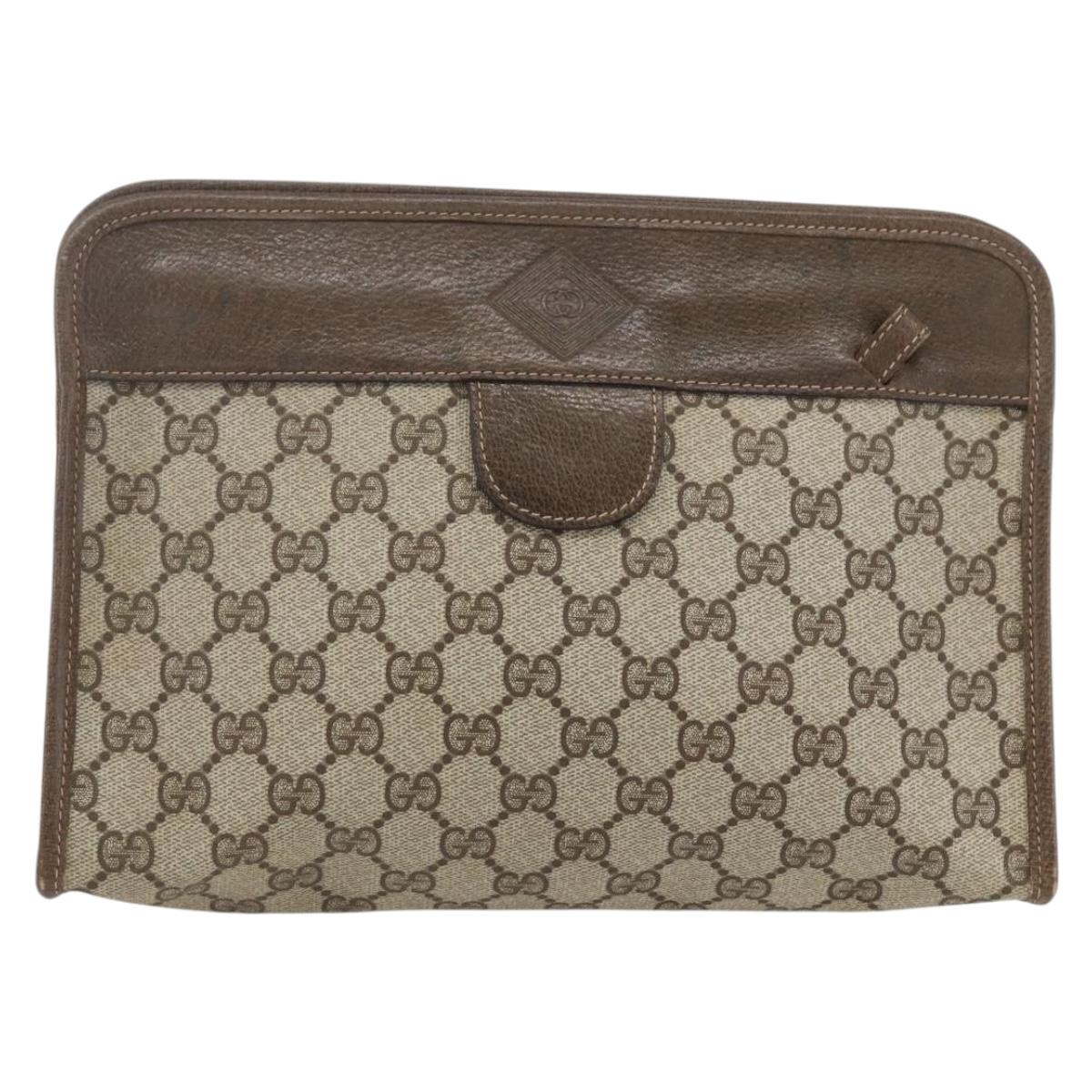 GUCCI GG Supreme Clutch Bag PVC Beige 67 039 5465 Auth 158505