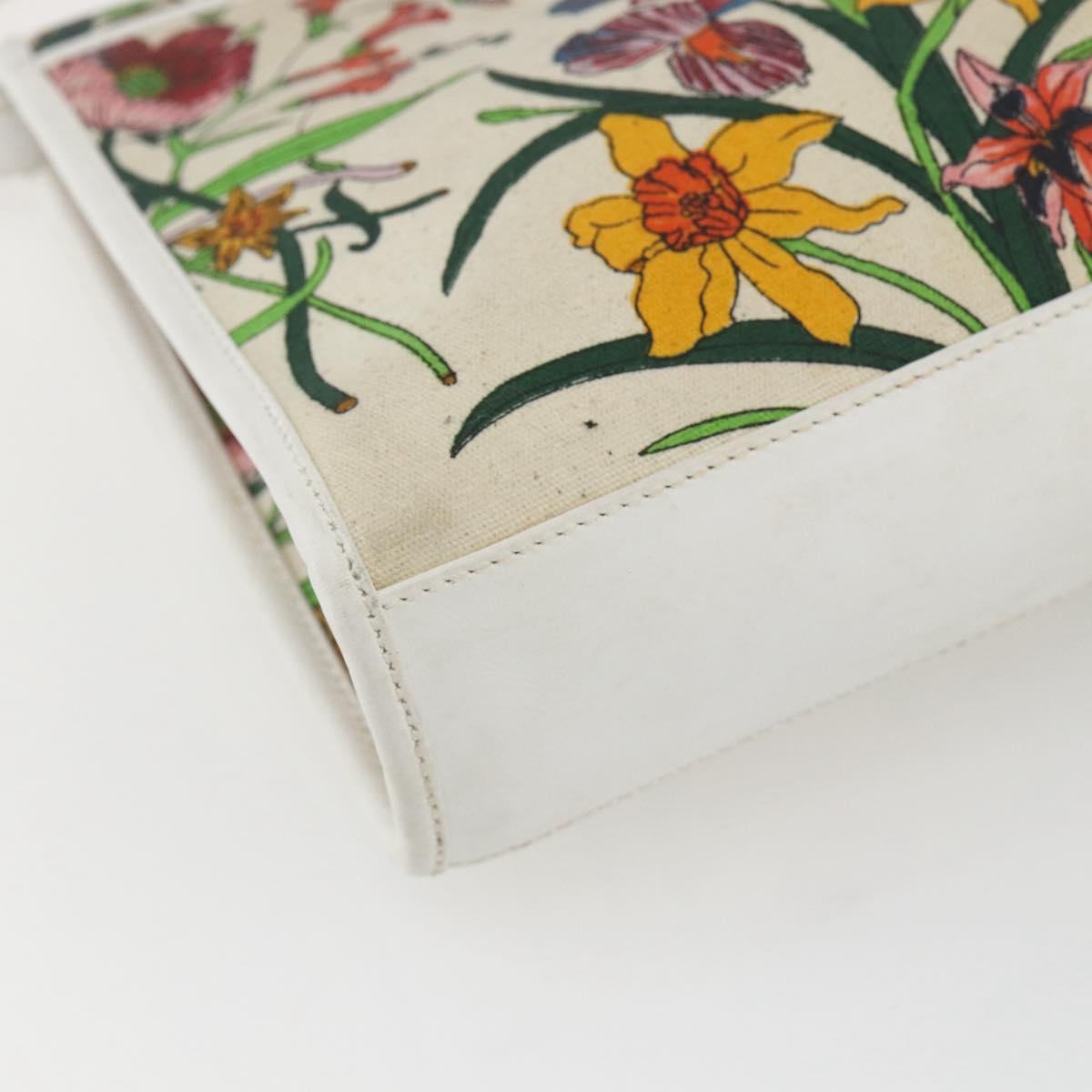 GUCCI Flora Shoulder Bag Canvas Beige Gold Auth 158509