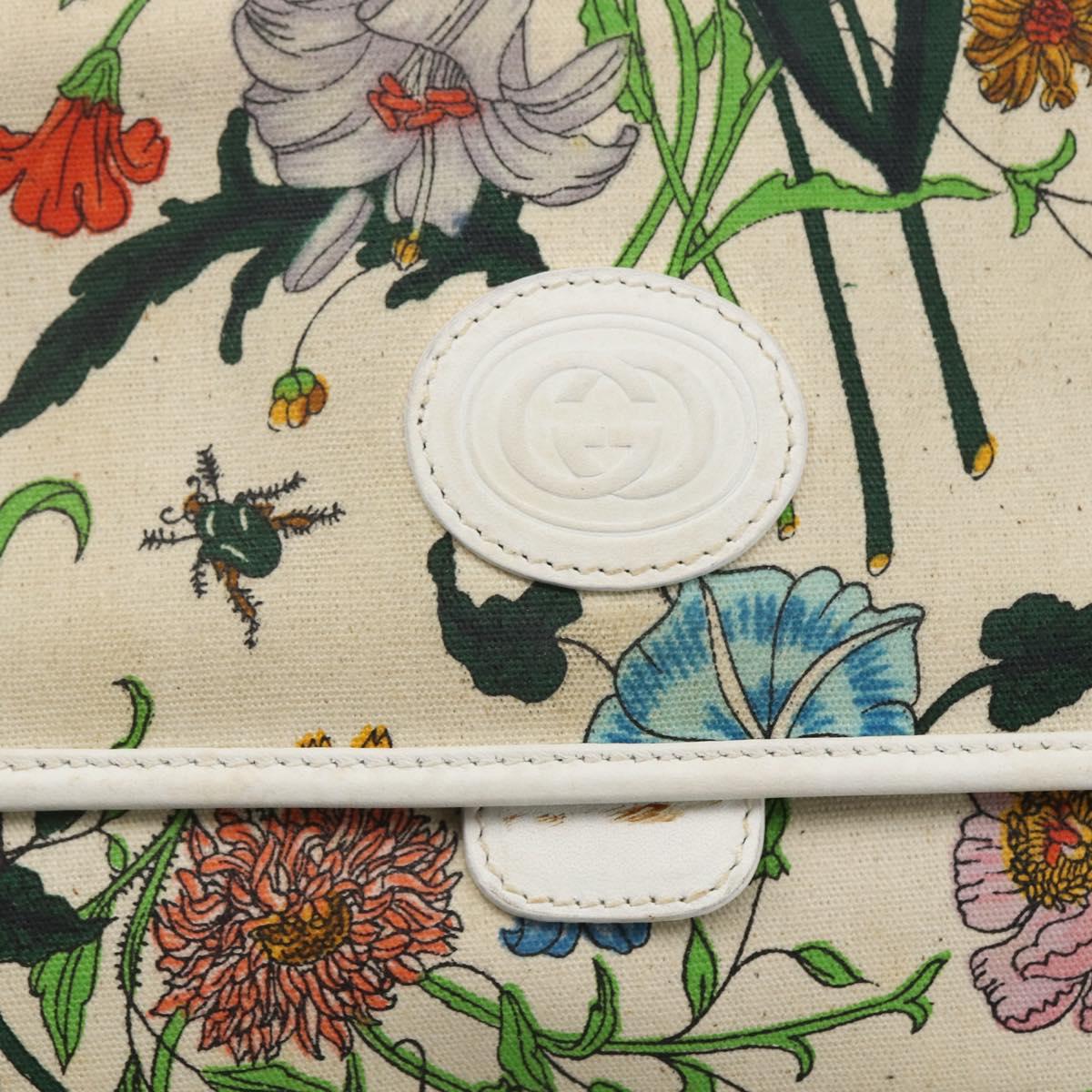 GUCCI Flora Shoulder Bag Canvas Beige Gold Auth 158509