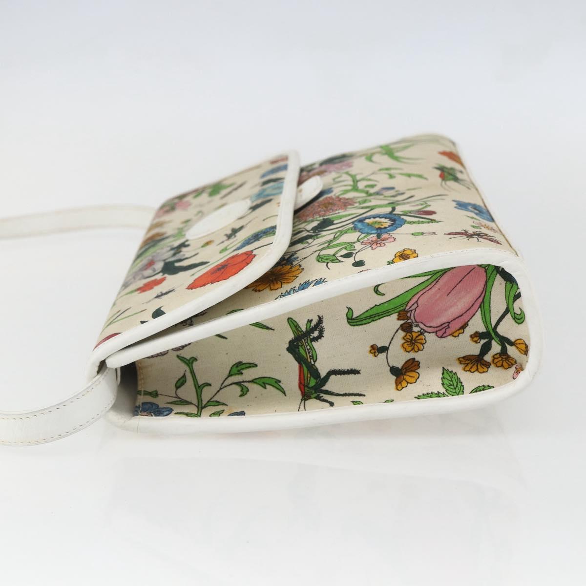 GUCCI Flora Shoulder Bag Canvas Beige Gold Auth 158509