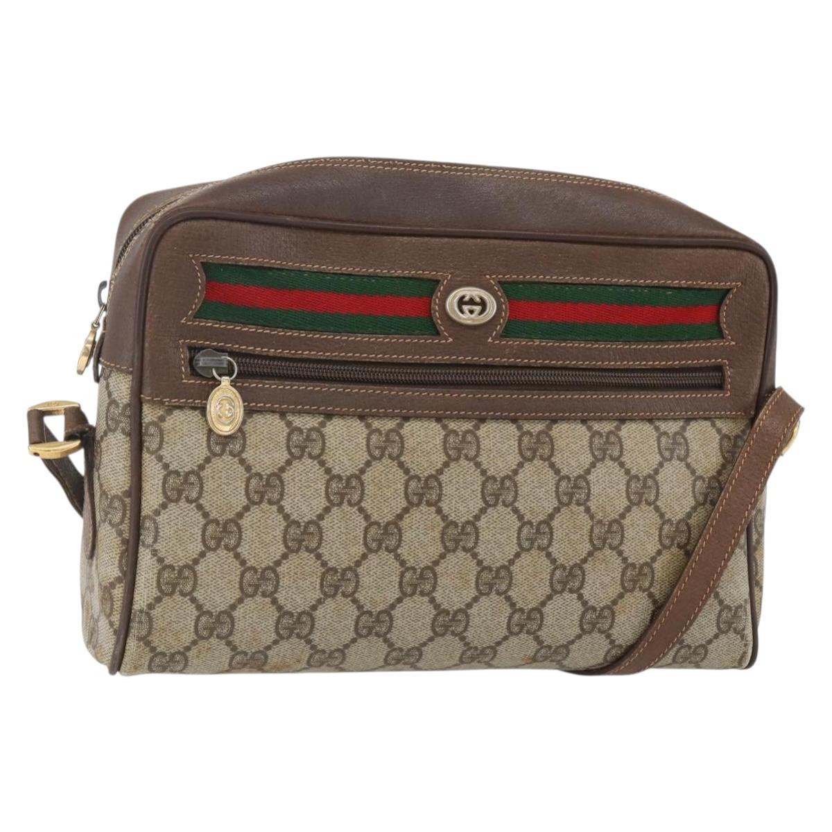 GUCCI GG Supreme Web Sherry Line Shoulder Bag PVC Beige Gold Auth 158511