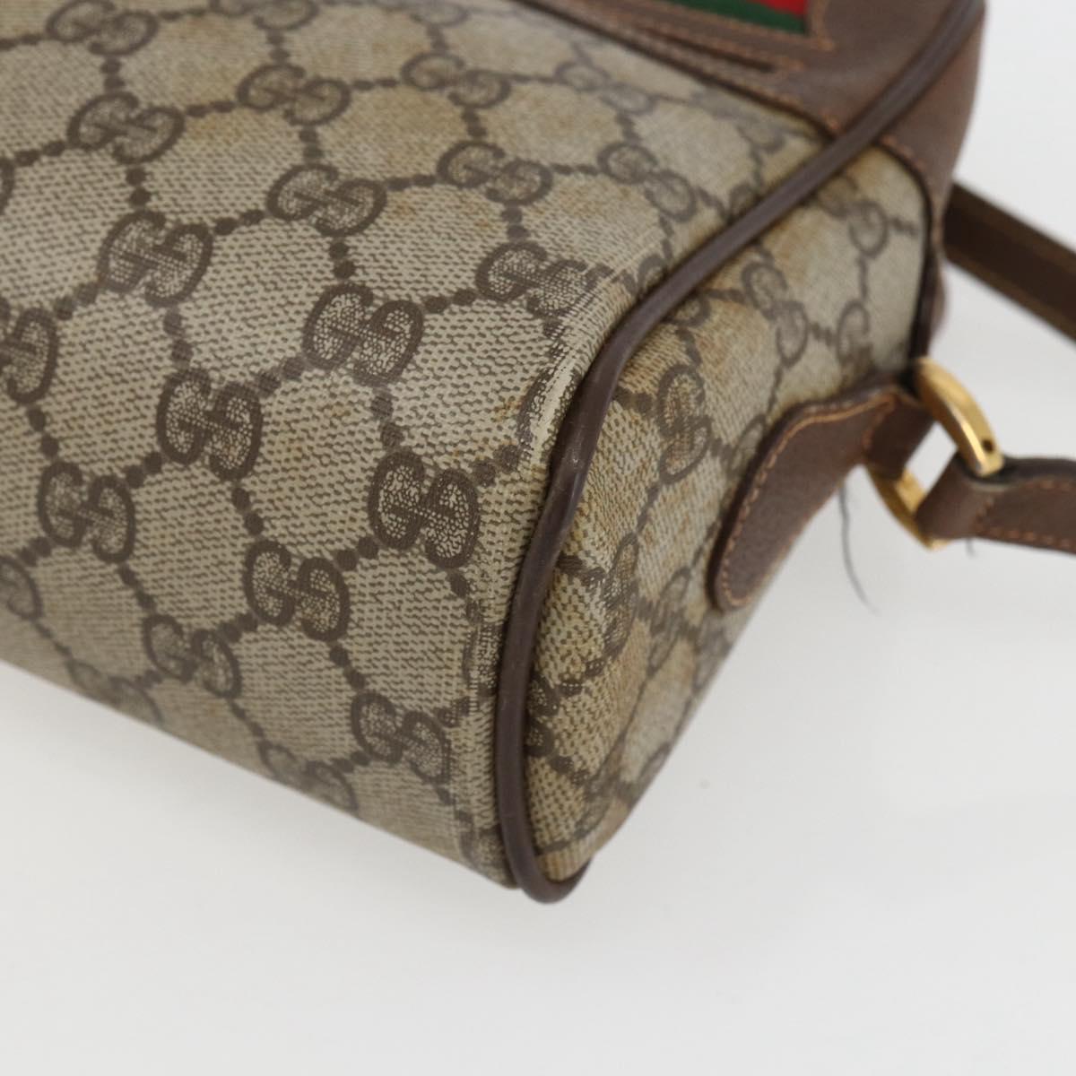 GUCCI GG Supreme Web Sherry Line Shoulder Bag PVC Beige Gold Auth 158511