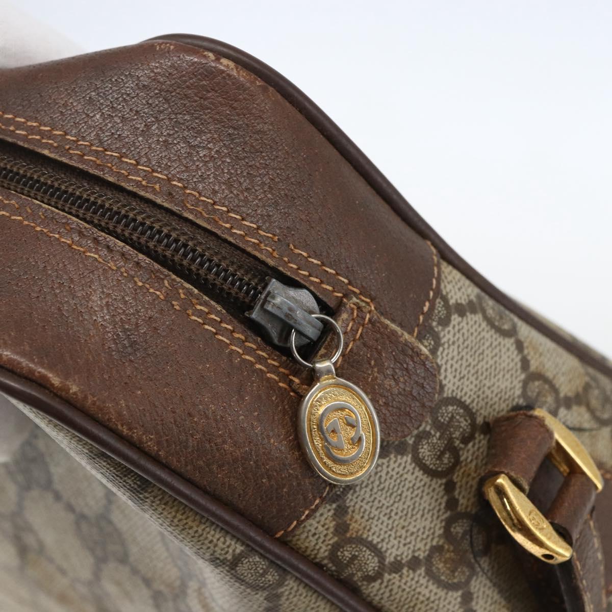GUCCI GG Supreme Web Sherry Line Shoulder Bag PVC Beige Gold Auth 158511