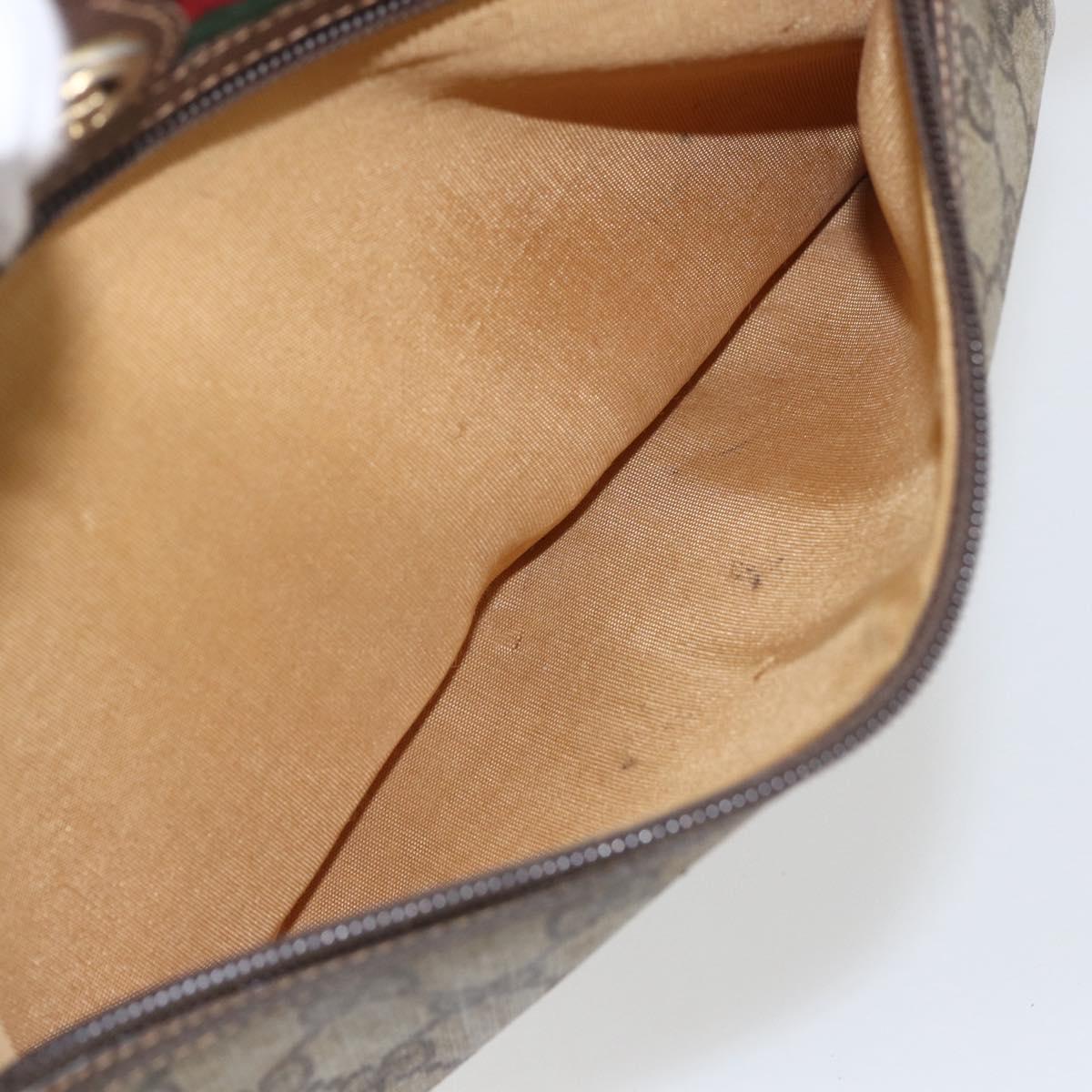 GUCCI GG Supreme Web Sherry Line Shoulder Bag PVC Beige Gold Auth 158511