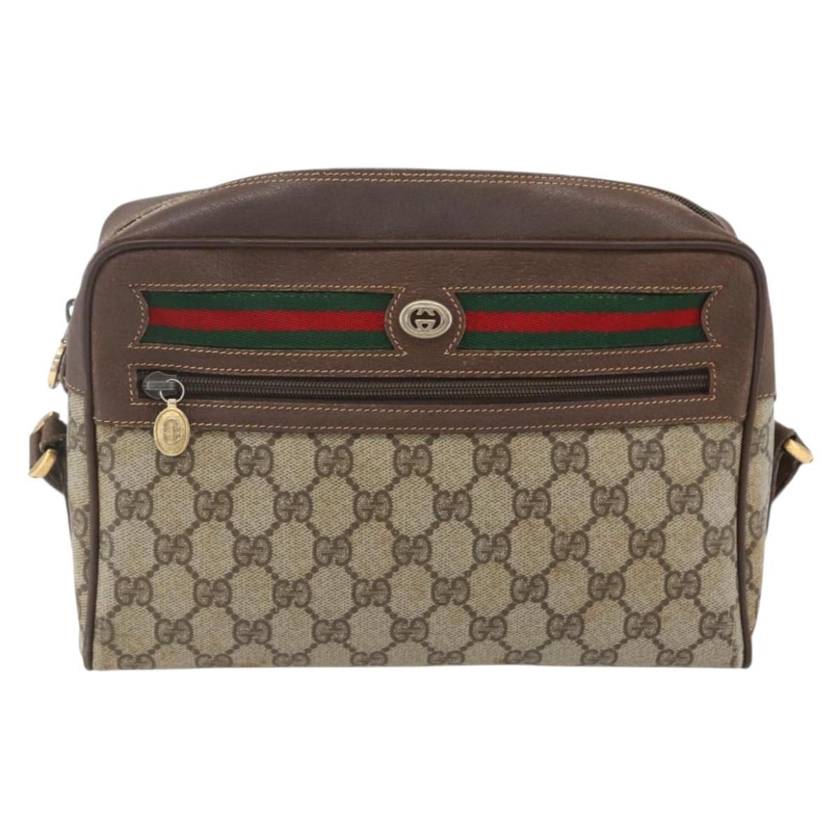 GUCCI GG Supreme Web Sherry Line Shoulder Bag PVC Beige Gold Auth 158511
