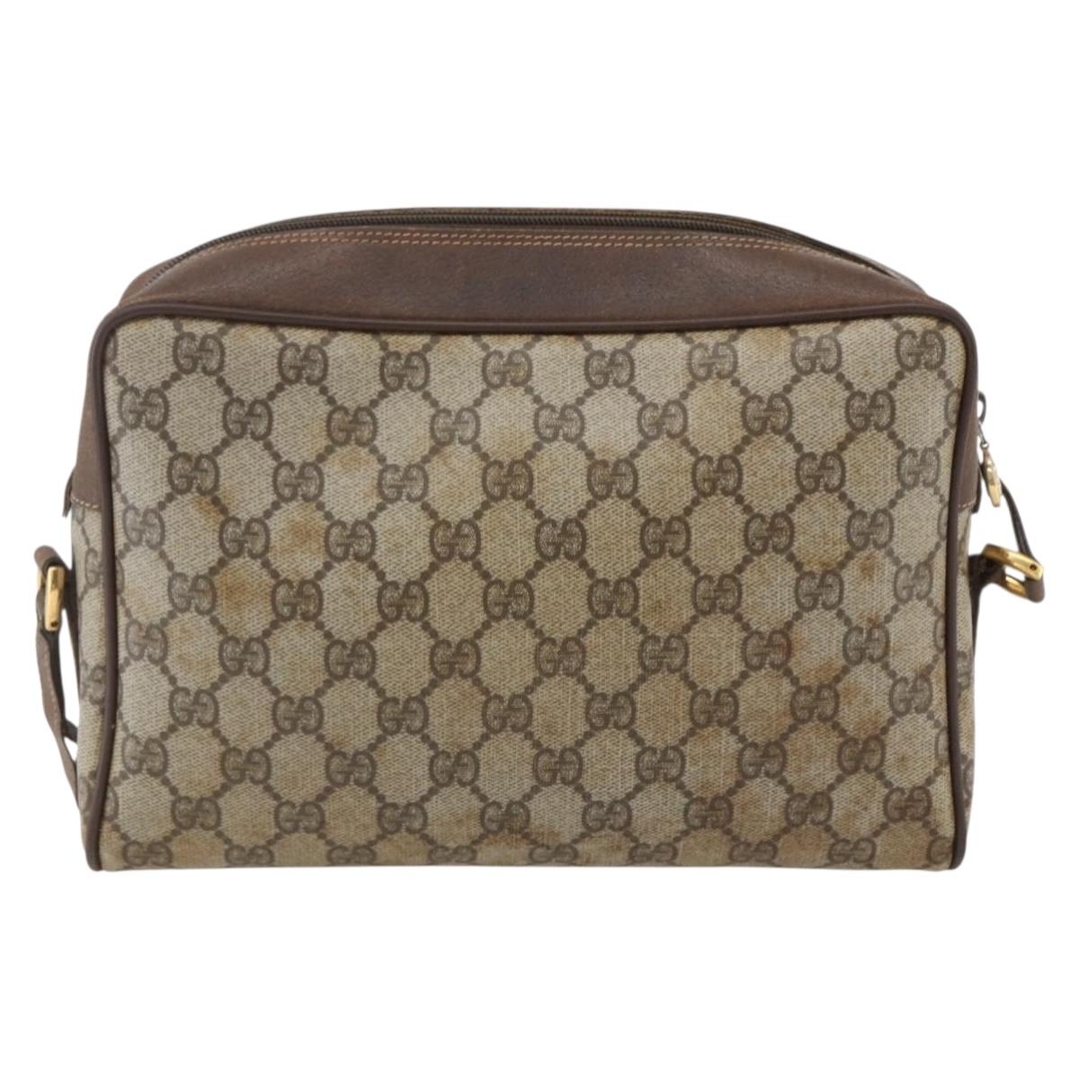 GUCCI GG Supreme Web Sherry Line Shoulder Bag PVC Beige Gold Auth 158511