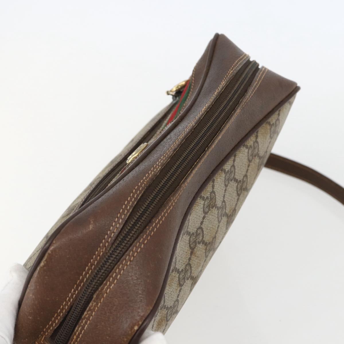 GUCCI GG Supreme Web Sherry Line Shoulder Bag PVC Beige Gold Auth 158511