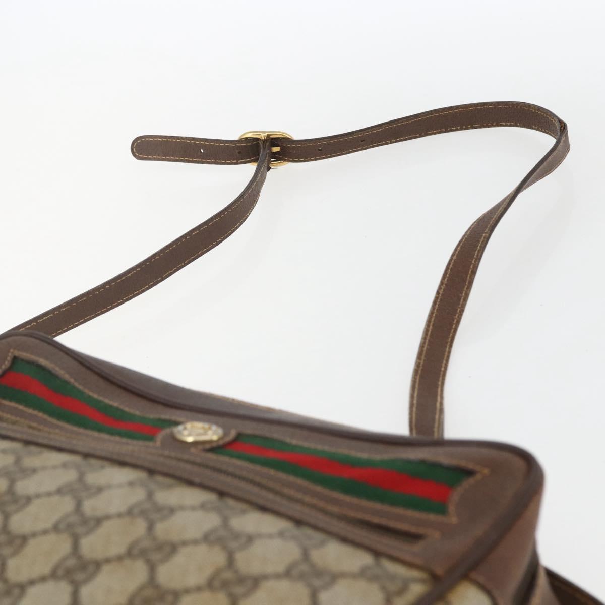 GUCCI GG Supreme Web Sherry Line Shoulder Bag PVC Beige Gold Auth 158511