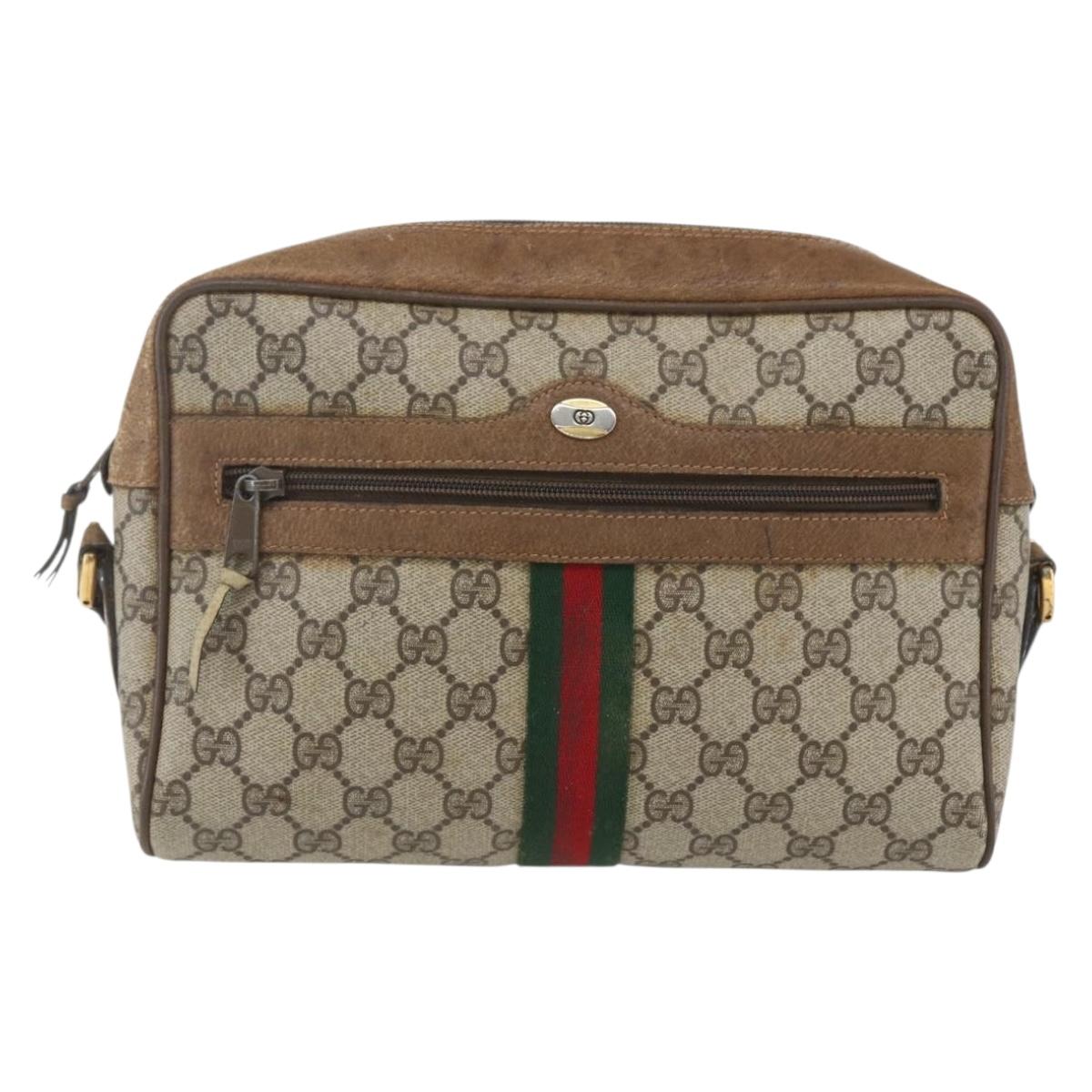 GUCCI GG Supreme Web Sherry Line Bag PVC Beige Gold 68 02 005 Auth 158512
