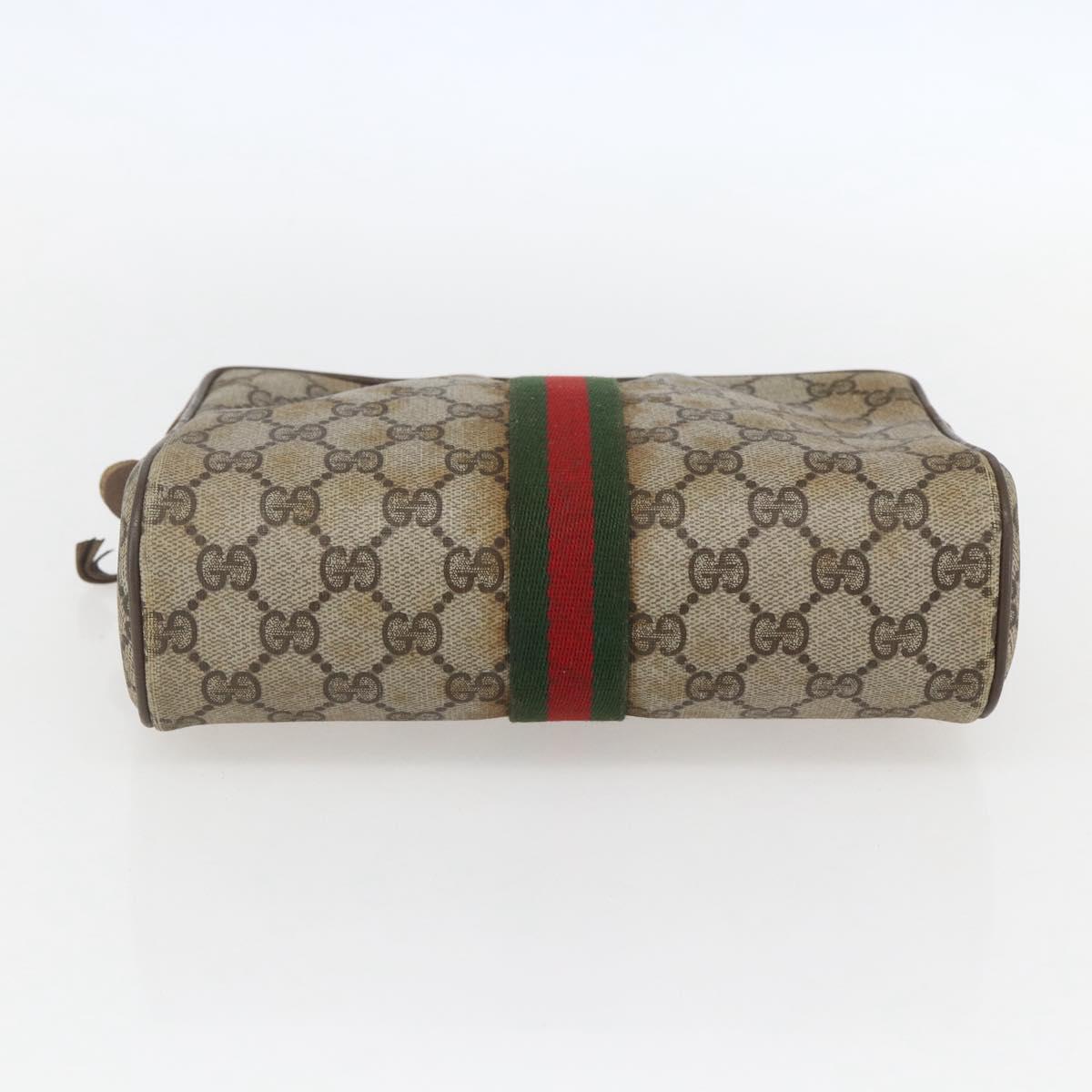 GUCCI GG Supreme Web Sherry Line Clutch Bag PVC Beige Gold 89 01 012 Auth 158514