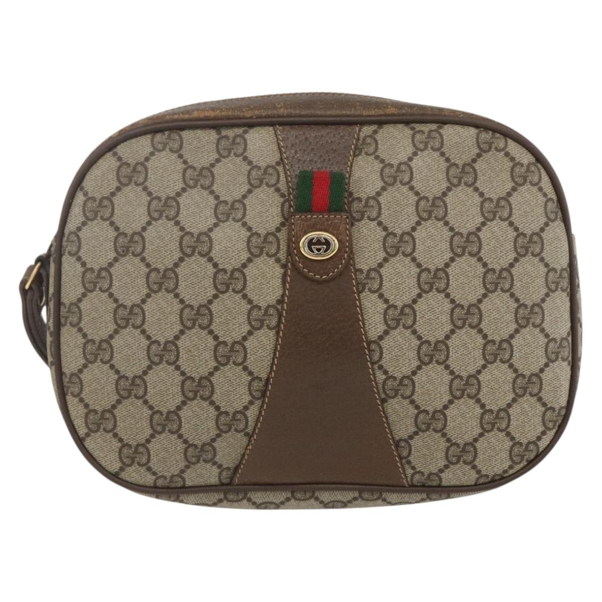 GUCCI GG Supreme Web Sherry Line Clutch Bag PVC Beige Gold 89 01 034 Auth 158515
