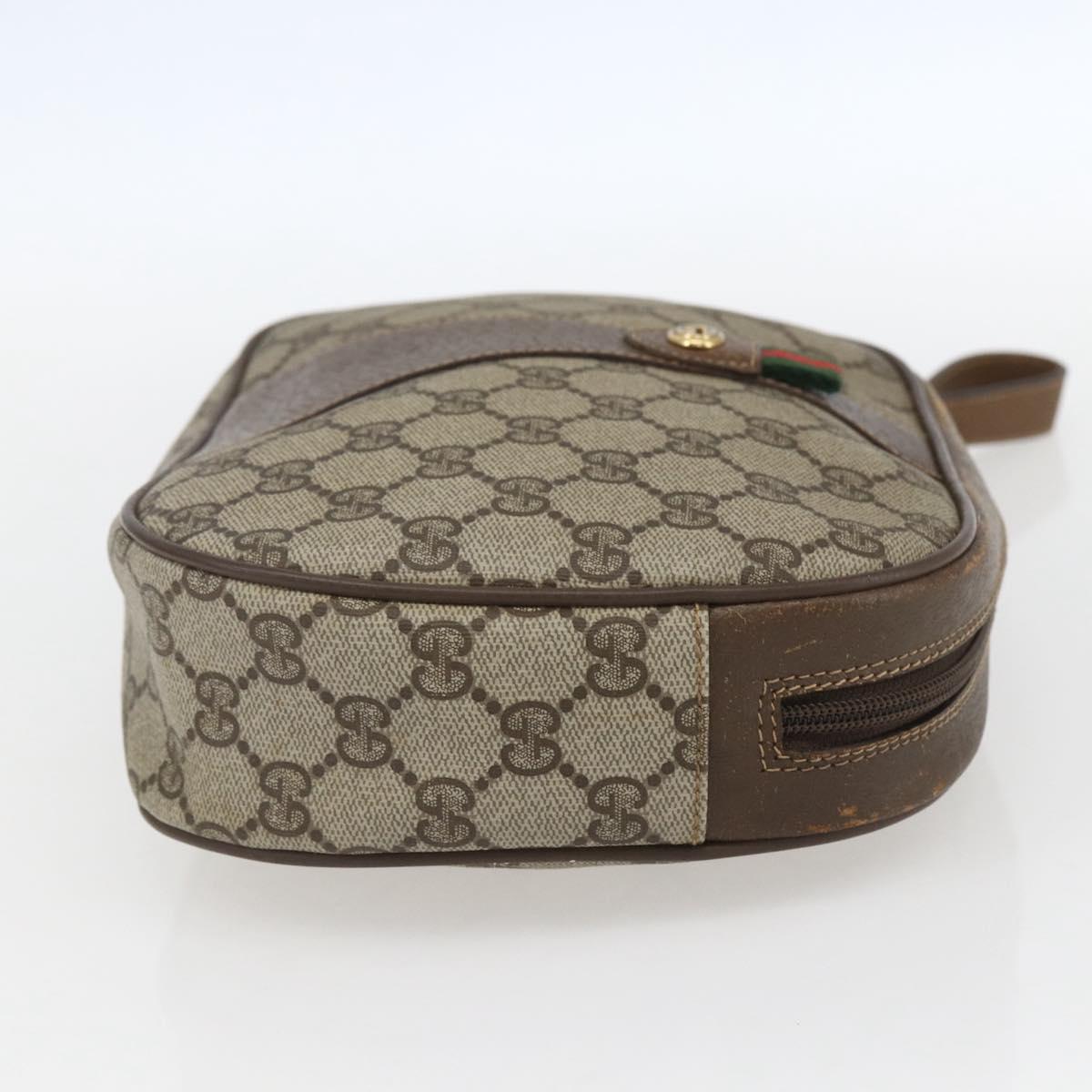 GUCCI GG Supreme Web Sherry Line Clutch Bag PVC Beige Gold 89 01 034 Auth 158515