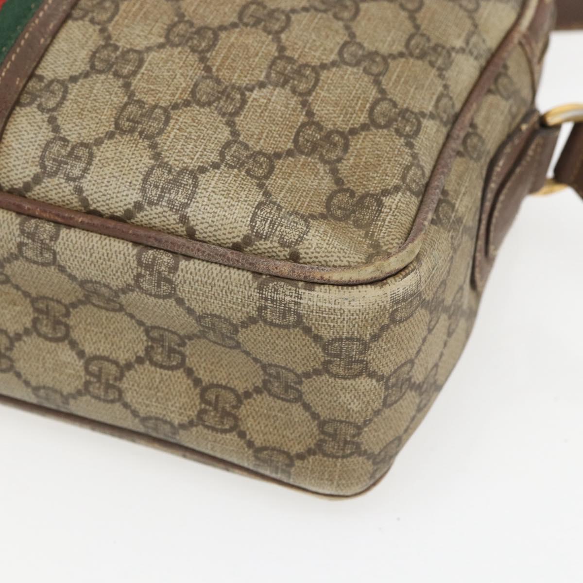 GUCCI GG Supreme Web Sherry Line Shoulder Bag PVC Beige Gold Auth 158516