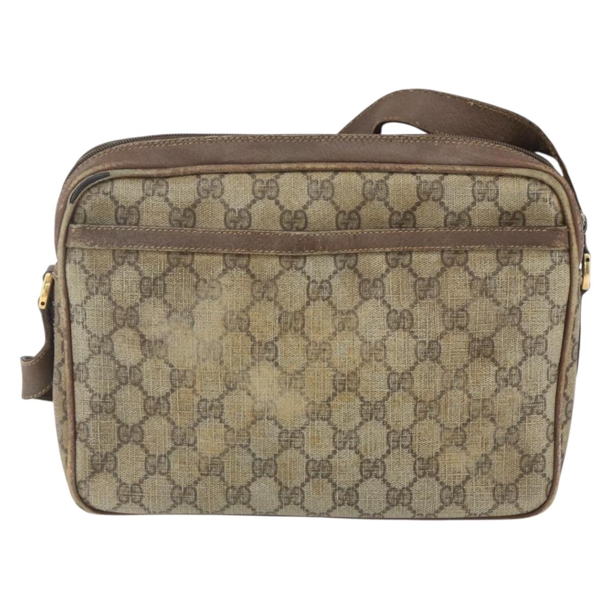 GUCCI GG Supreme Web Sherry Line Shoulder Bag PVC Beige Gold Auth 158516