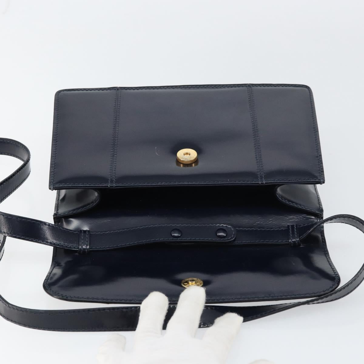 GUCCI Bamboo Shoulder Bag Patent leather Navy Gold Auth 158518