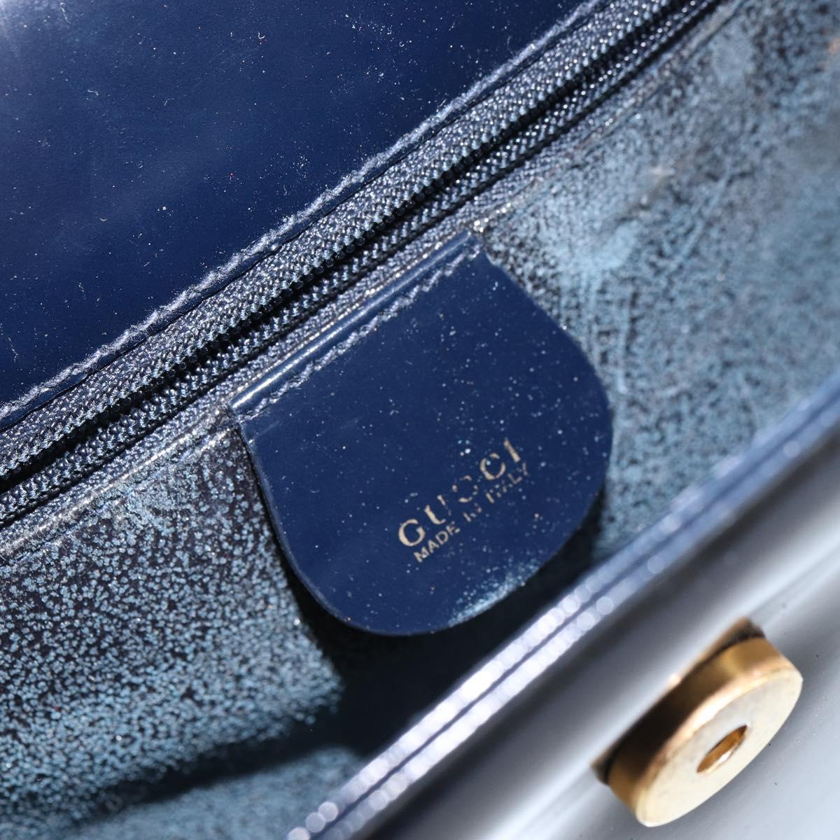 GUCCI Bamboo Shoulder Bag Patent leather Navy Gold Auth 158518