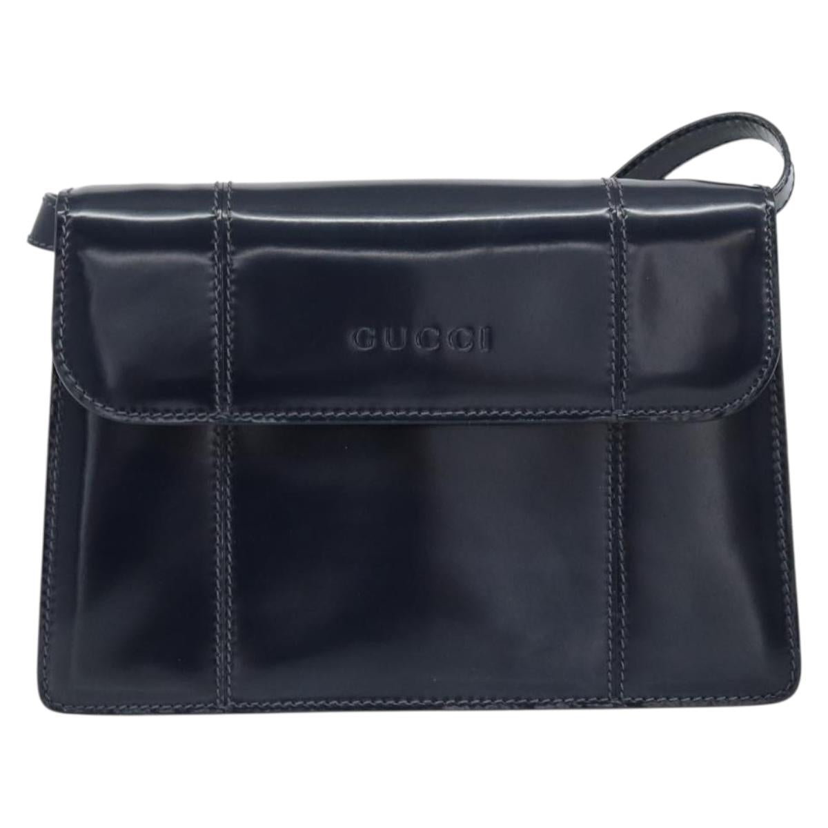 GUCCI Bamboo Shoulder Bag Patent leather Navy Gold Auth 158518