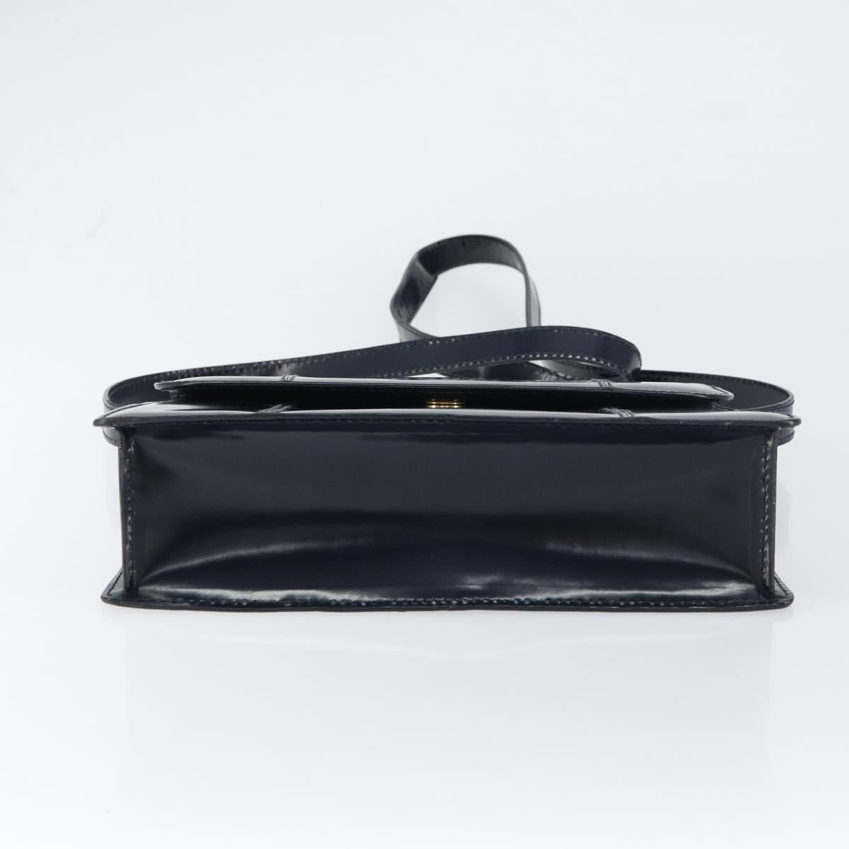 GUCCI Bamboo Shoulder Bag Patent leather Navy Gold Auth 158518