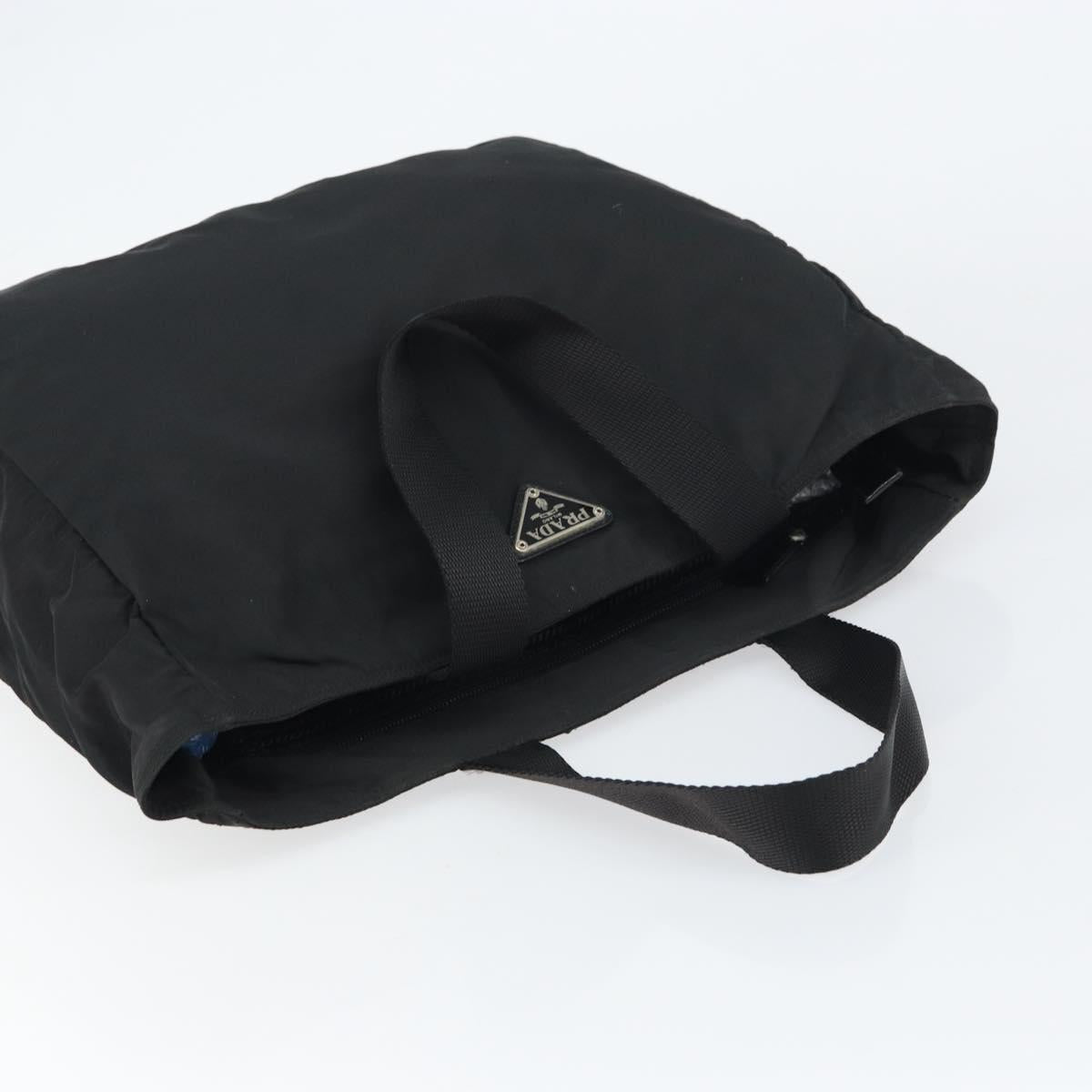 PRADA Tote Bag Nylon Black Silver Auth 158528