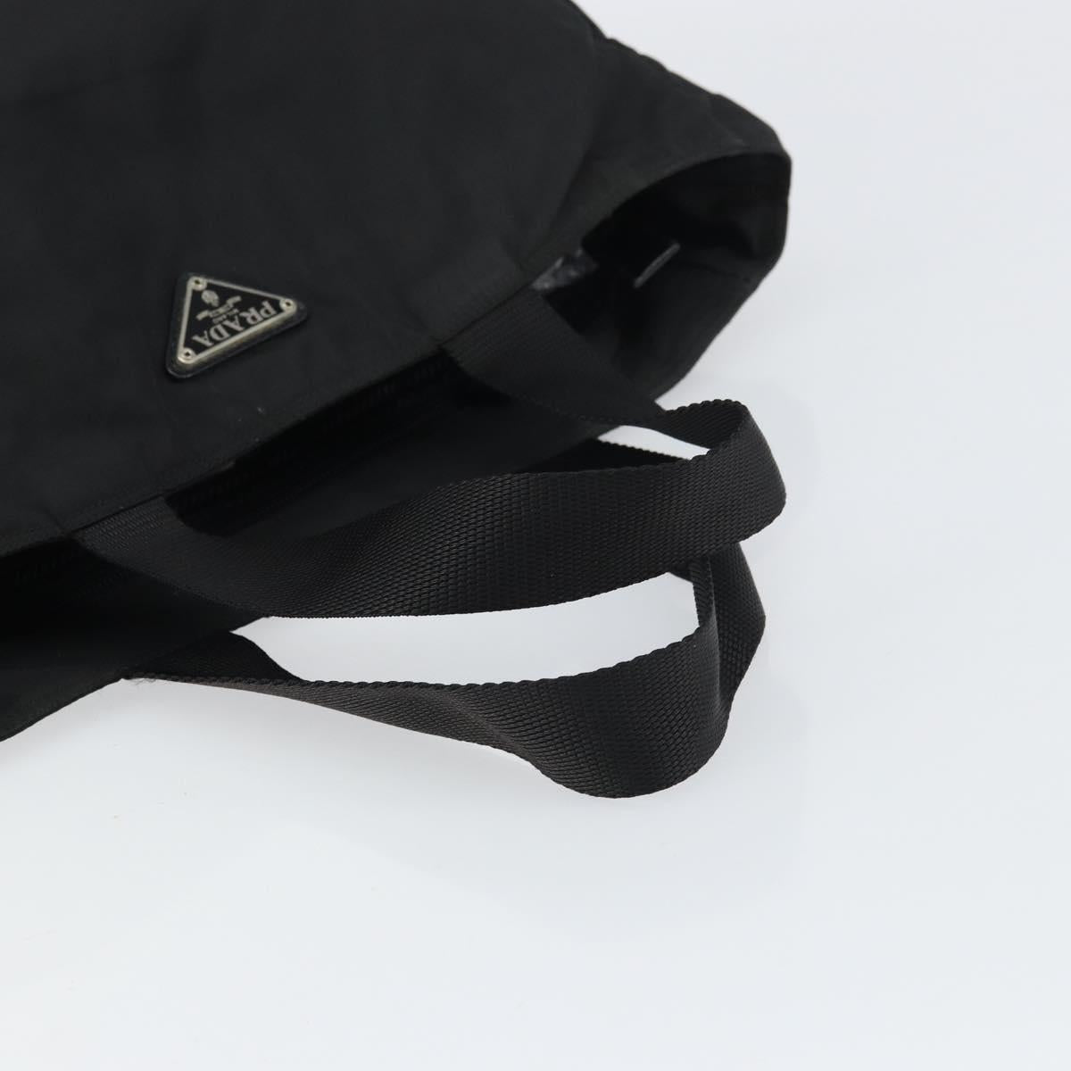 PRADA Tote Bag Nylon Black Silver Auth 158528
