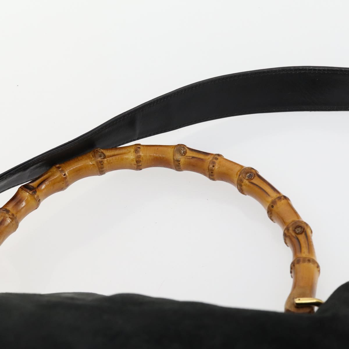 GUCCI Bamboo Hand Bag Suede 2way Black Gold 001 2404 1638 Auth 158529