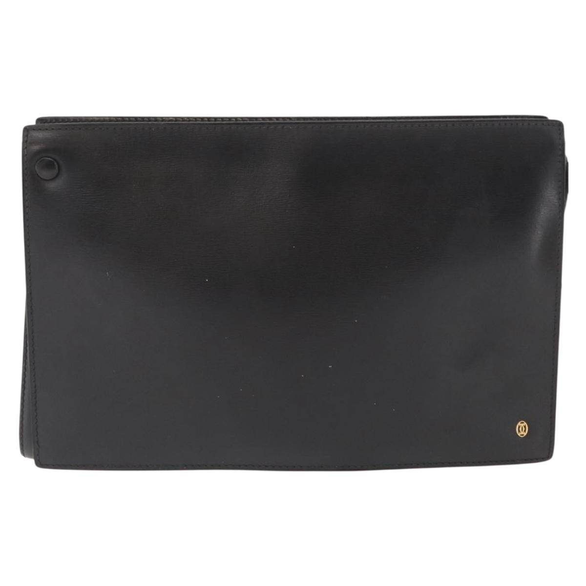 CARTIER Clutch Bag Leather 2 Set Black Bordeaux Auth 158537