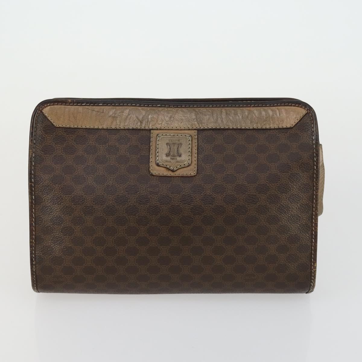 CELINE Macadam Canvas Clutch Bag PVC Leather 2 Set Brown Auth 158538