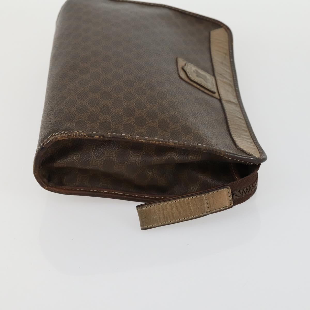 CELINE Macadam Canvas Clutch Bag PVC Leather 2 Set Brown Auth 158538