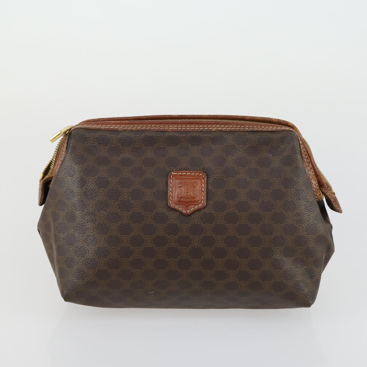 CELINE Macadam Canvas Clutch Bag PVC Leather 2 Set Brown Auth 158538