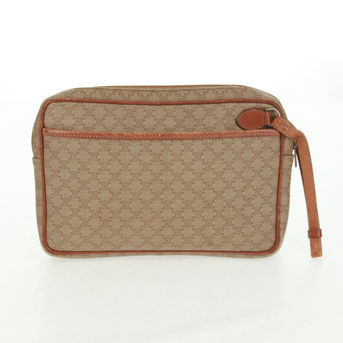 CELINE Macadam Canvas Bag PVC Leather Suede 3 Set Beige Orange Auth 158541