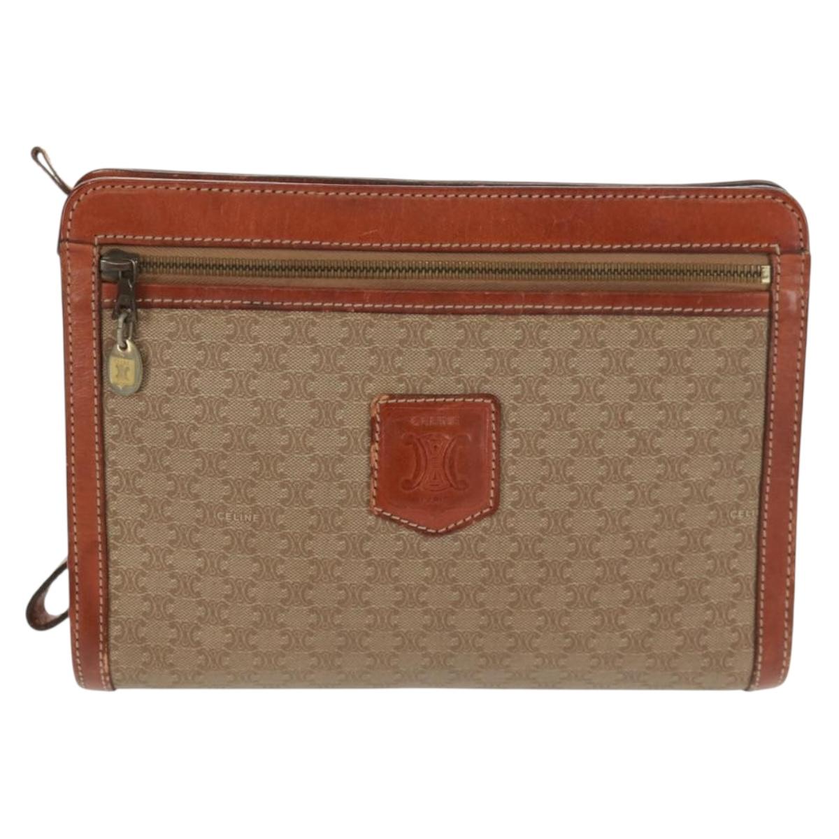CELINE Macadam Canvas Bag PVC Leather Suede 3 Set Beige Orange Auth 158541