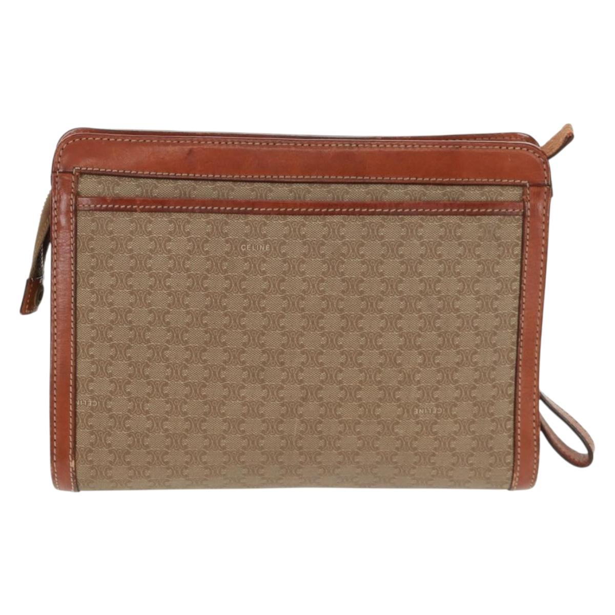 CELINE Macadam Canvas Bag PVC Leather Suede 3 Set Beige Orange Auth 158541