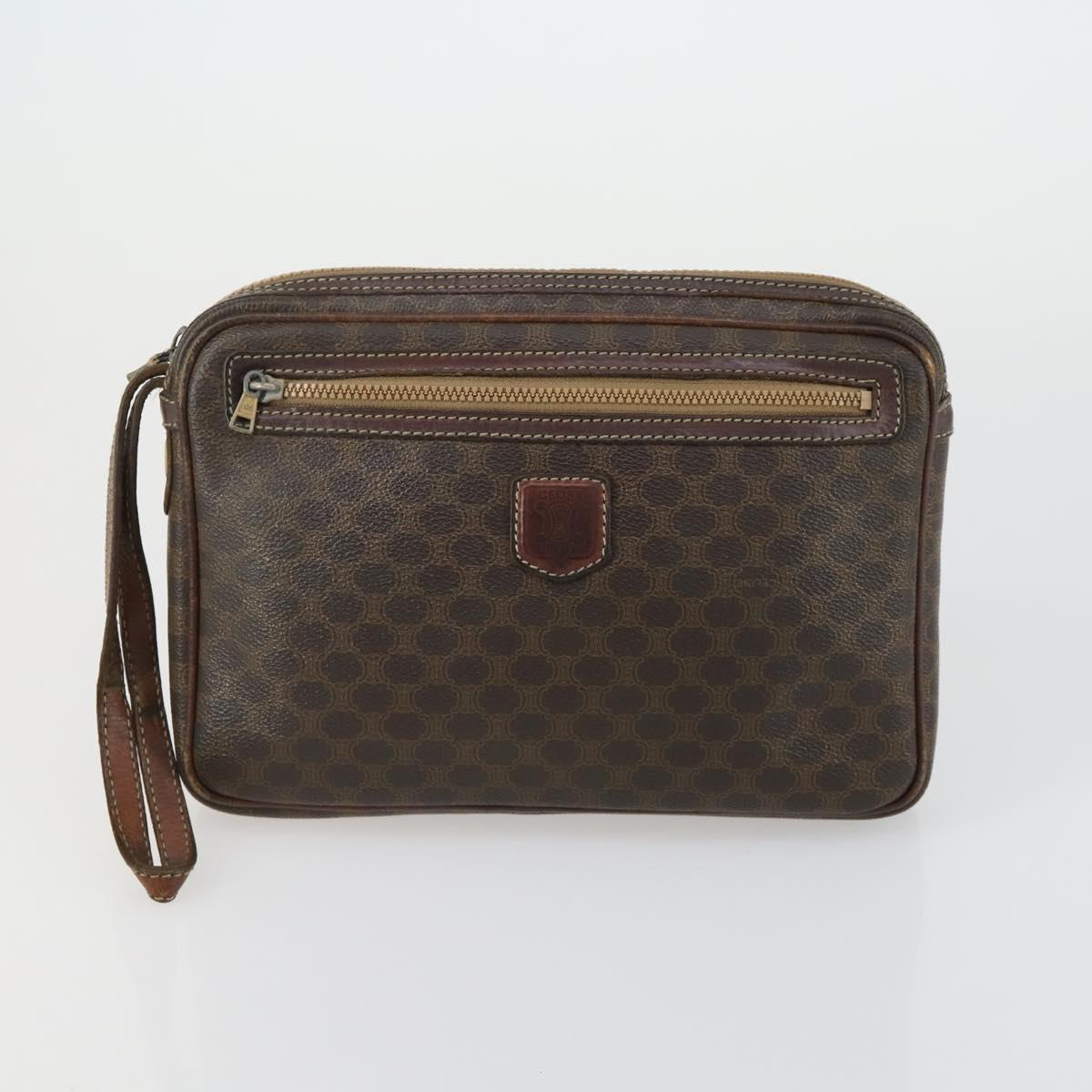 CELINE Macadam Canvas C Sulky Clutch Bag PVC 4 Set Brown Navy Auth 158543