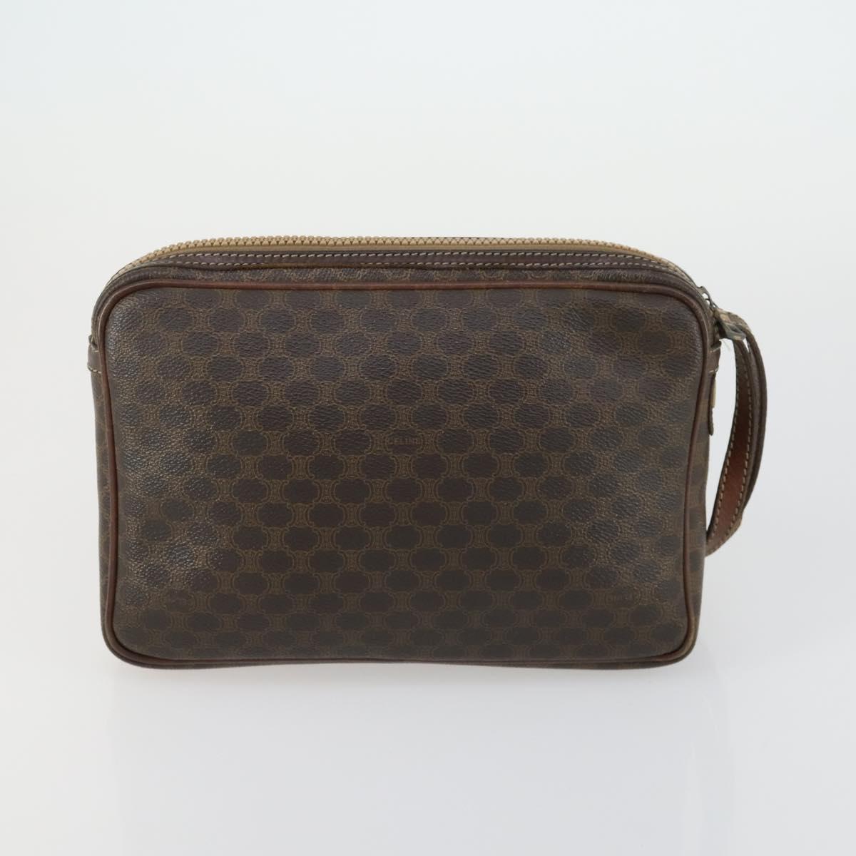 CELINE Macadam Canvas C Sulky Clutch Bag PVC 4 Set Brown Navy Auth 158543
