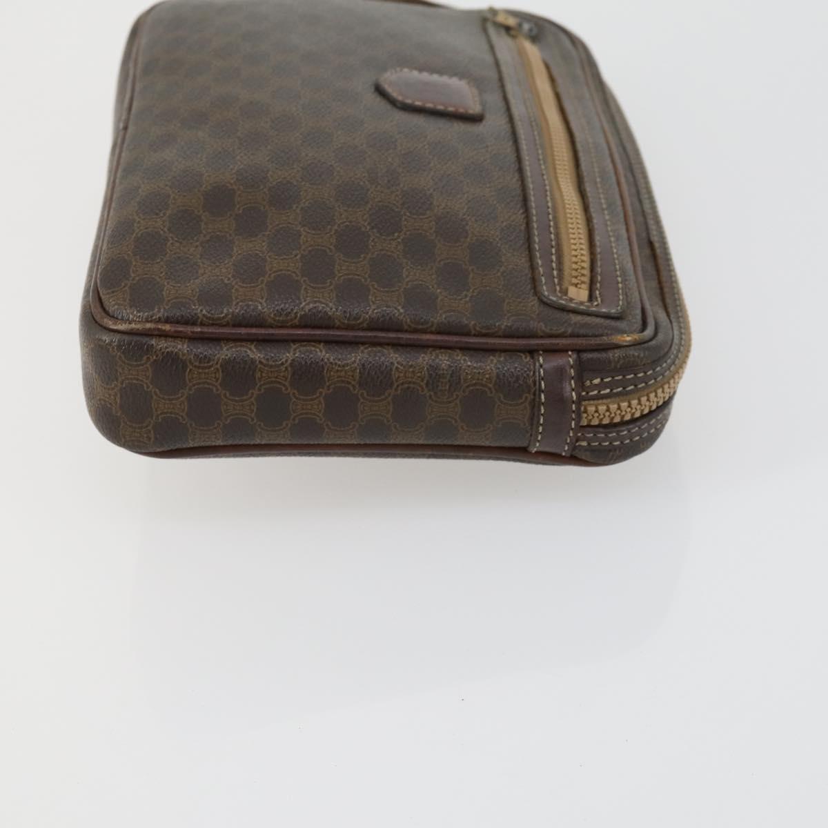 CELINE Macadam Canvas C Sulky Clutch Bag PVC 4 Set Brown Navy Auth 158543