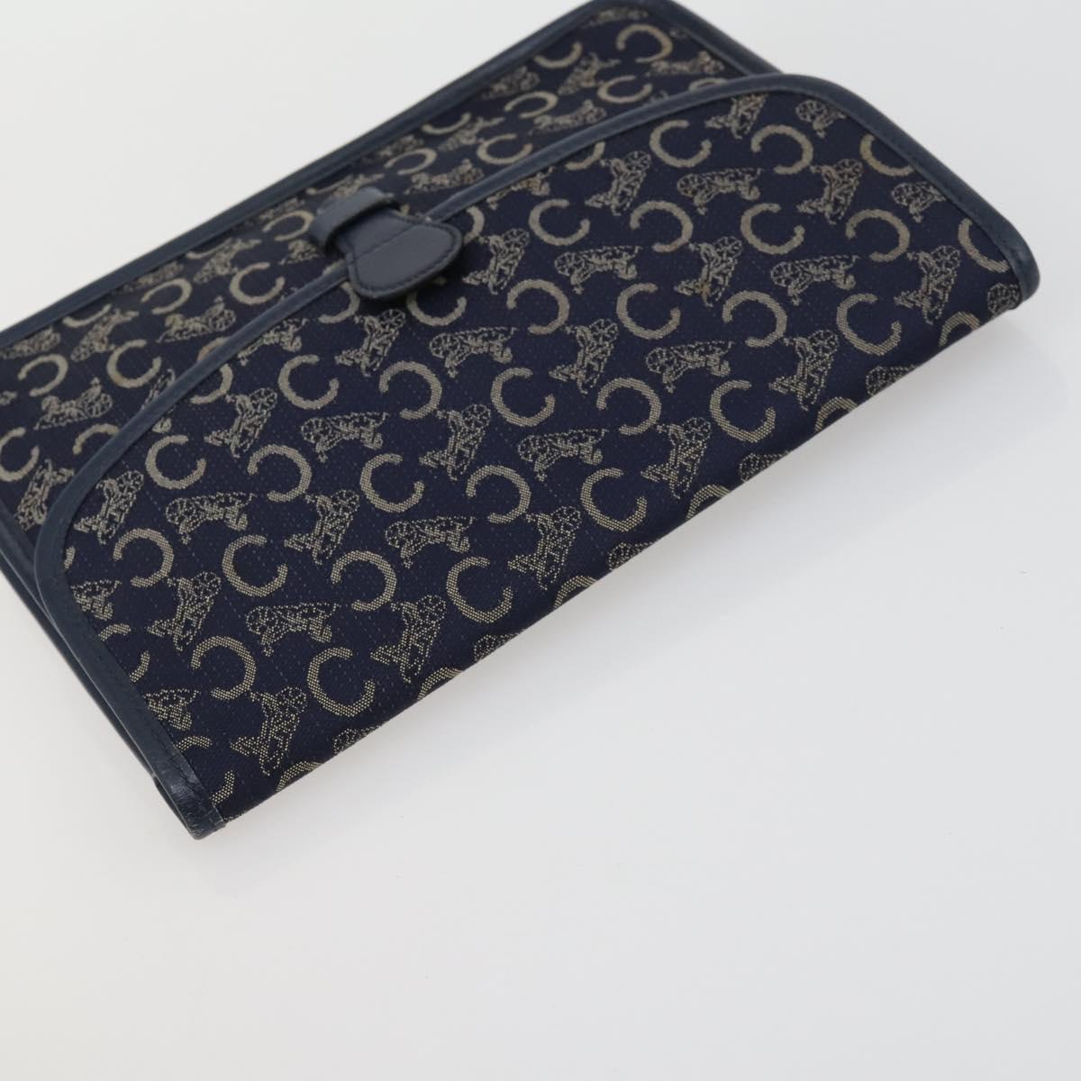 CELINE Macadam Canvas C Sulky Clutch Bag PVC 4 Set Brown Navy Auth 158543