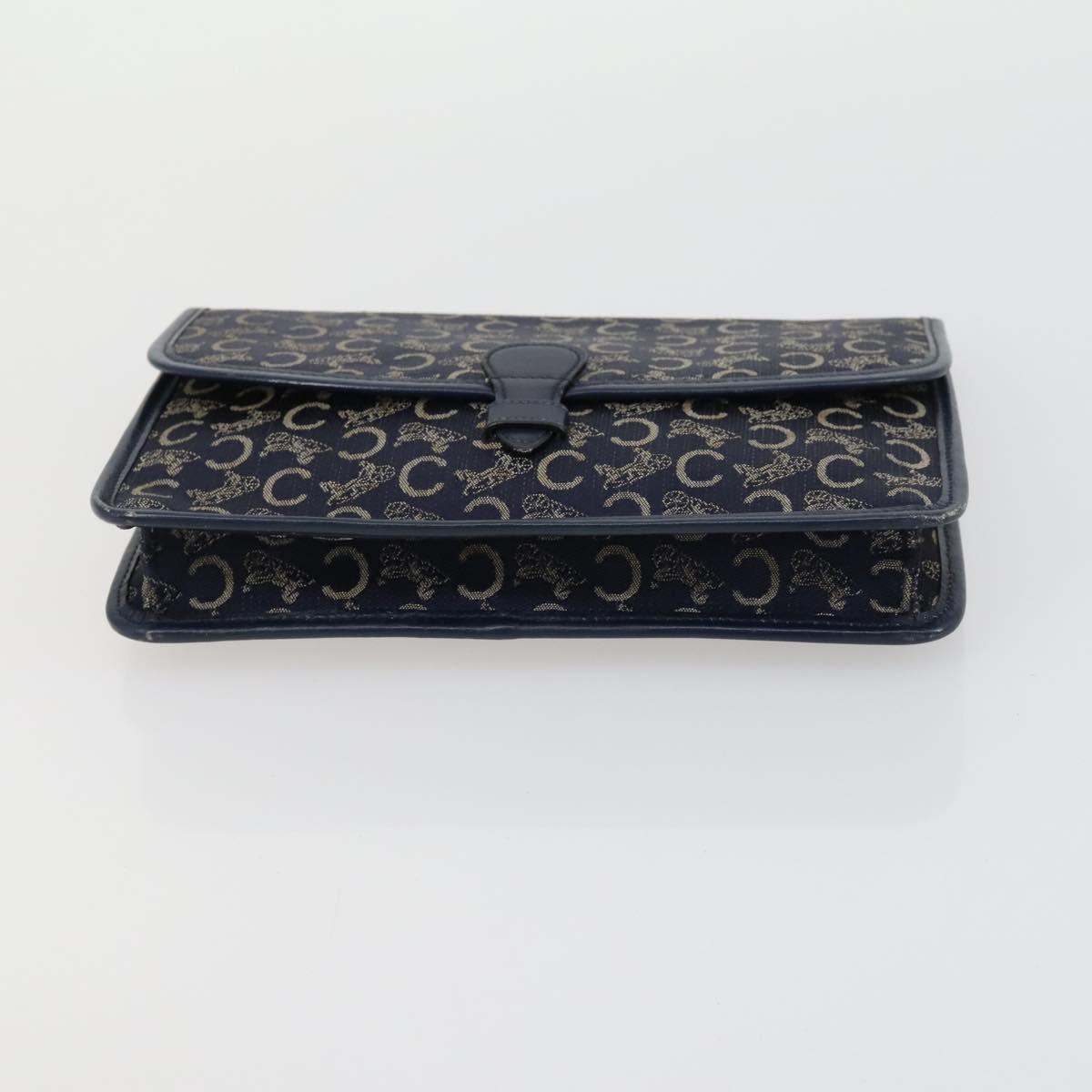 CELINE Macadam Canvas C Sulky Clutch Bag PVC 4 Set Brown Navy Auth 158543