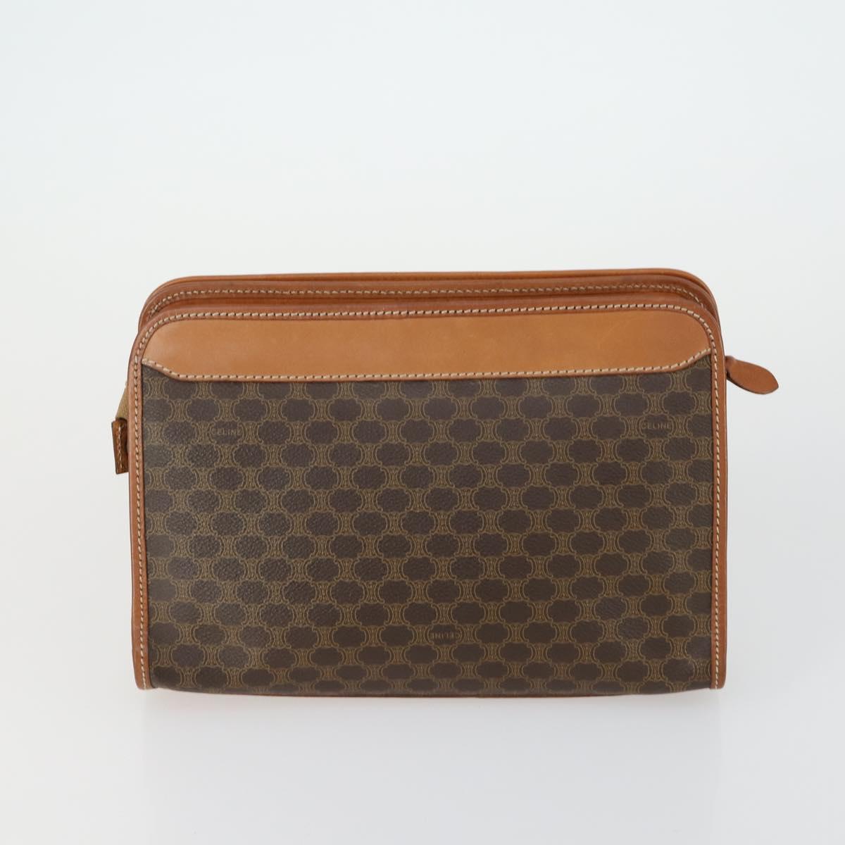 CELINE Macadam Canvas C Sulky Clutch Bag PVC 4 Set Brown Navy Auth 158543