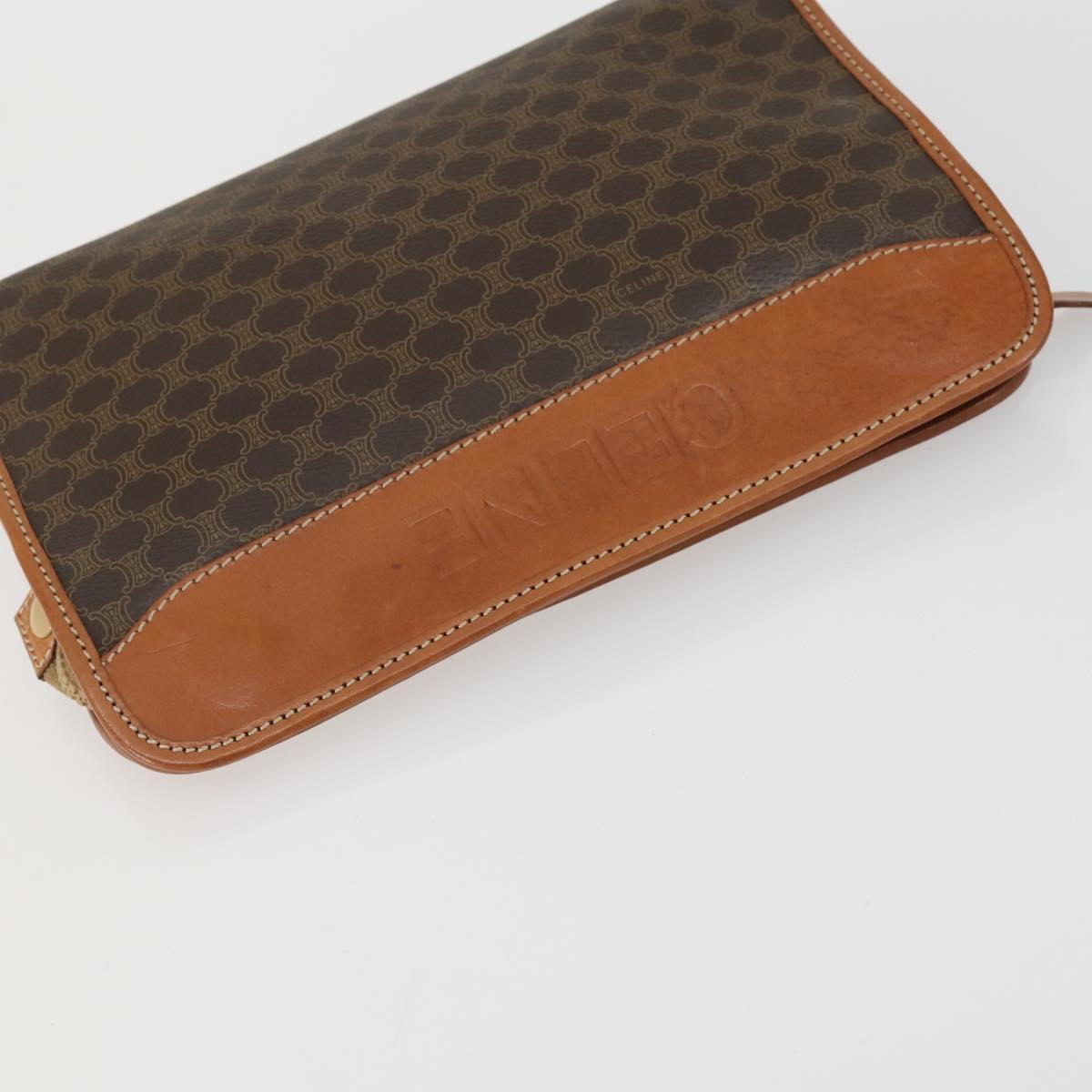 CELINE Macadam Canvas C Sulky Clutch Bag PVC 4 Set Brown Navy Auth 158543
