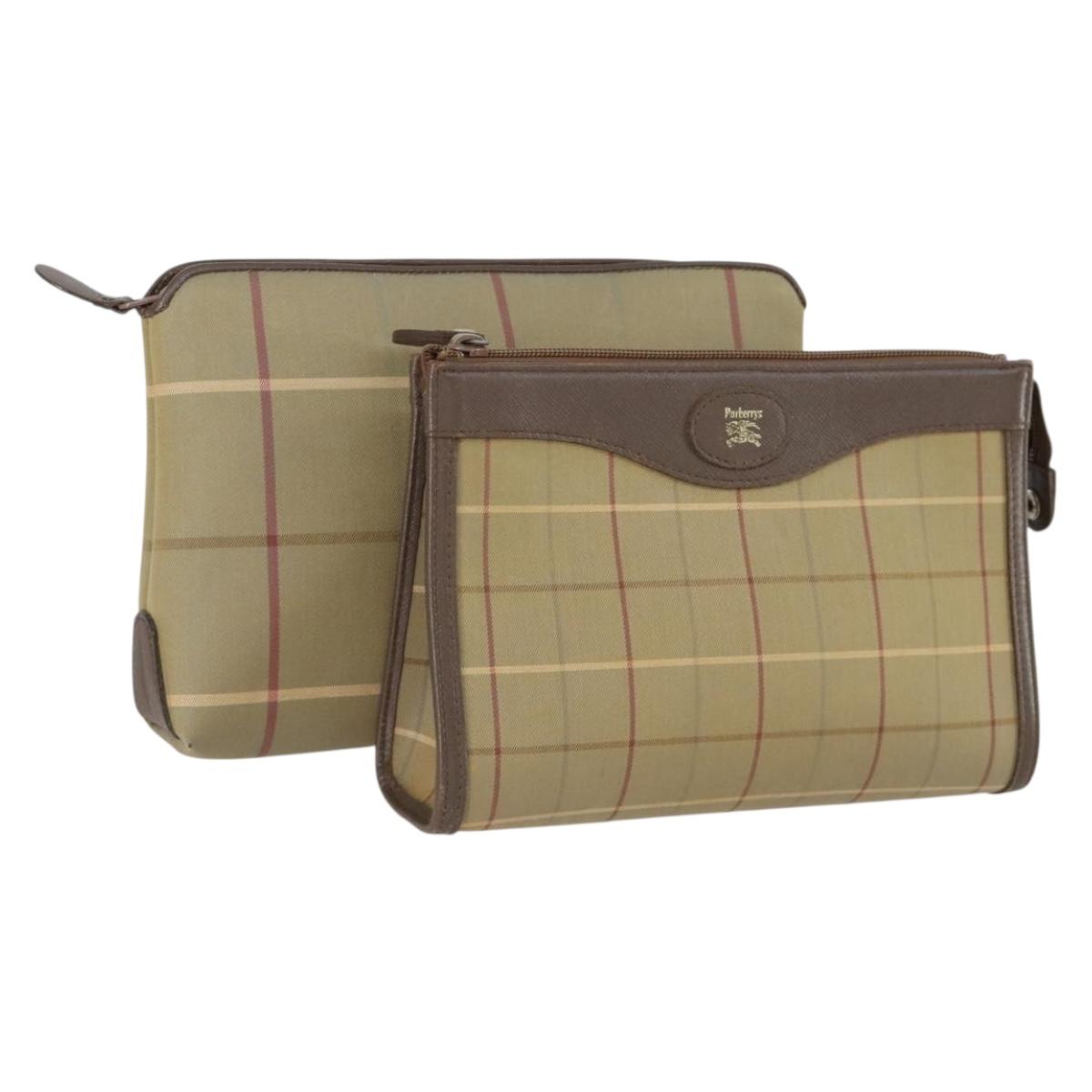 Burberrys Nova Check Clutch Bag Canvas Leather 2 Set Beige Auth 158544