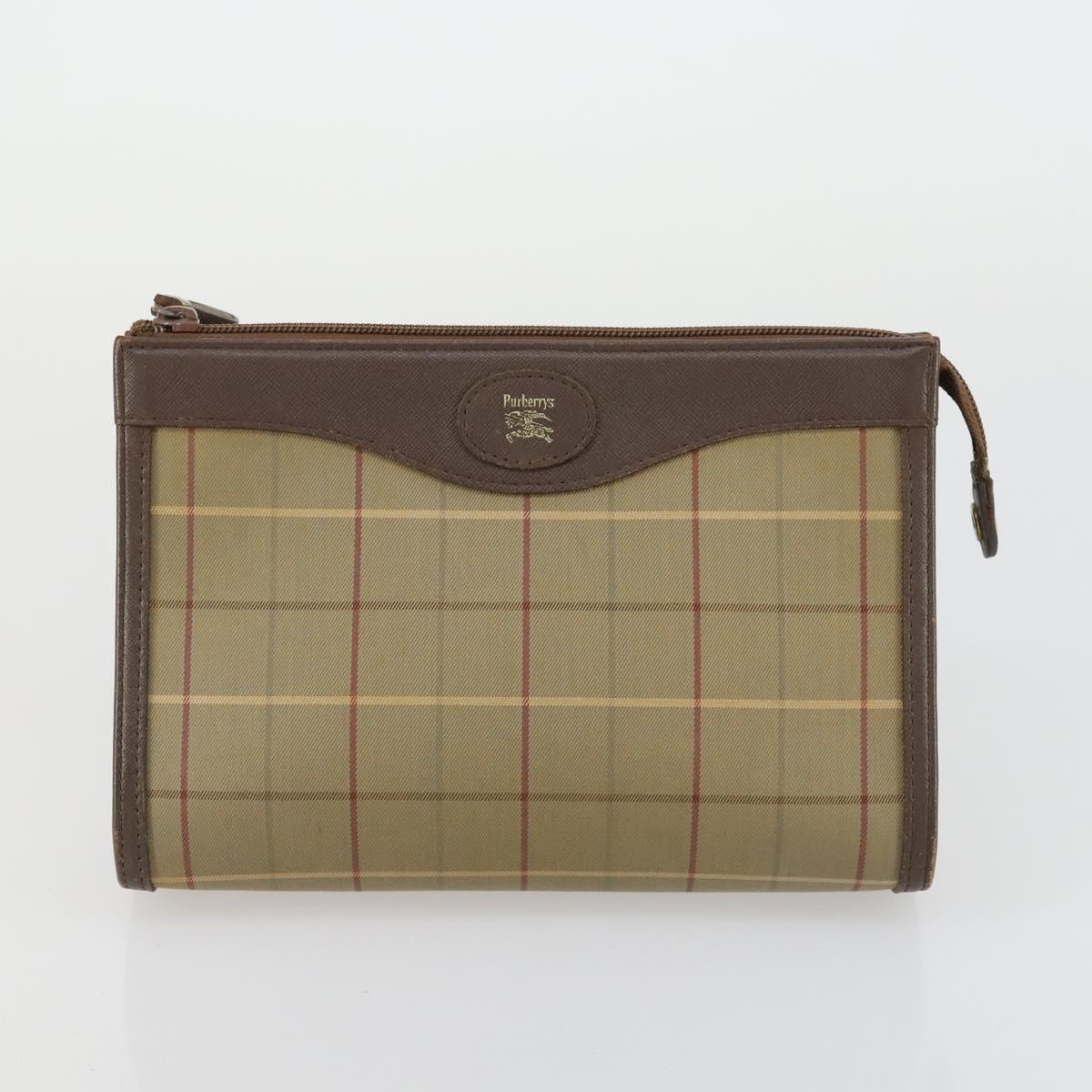 Burberrys Nova Check Clutch Bag Canvas Leather 2 Set Beige Auth 158544