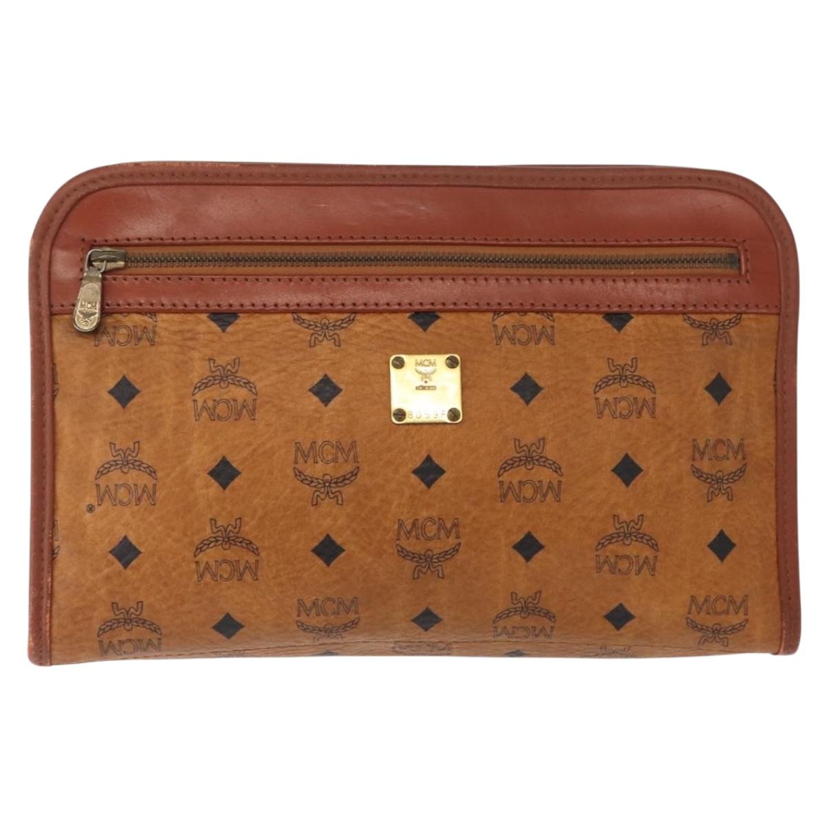 SAINT LAURENT MCM Vicetos Clutch Bag PVC Leather 2 Set Brown Black Auth 158545