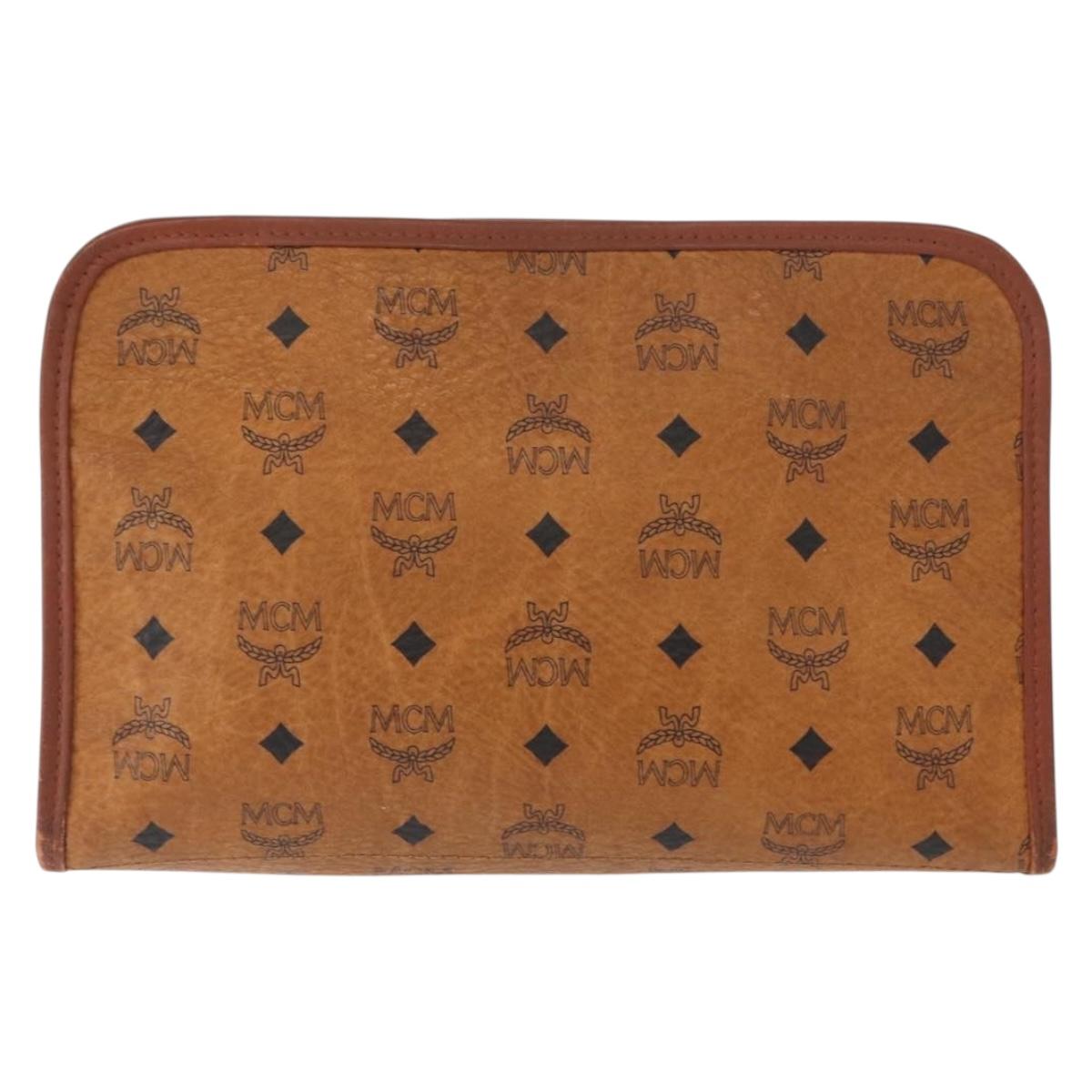 SAINT LAURENT MCM Vicetos Clutch Bag PVC Leather 2 Set Brown Black Auth 158545