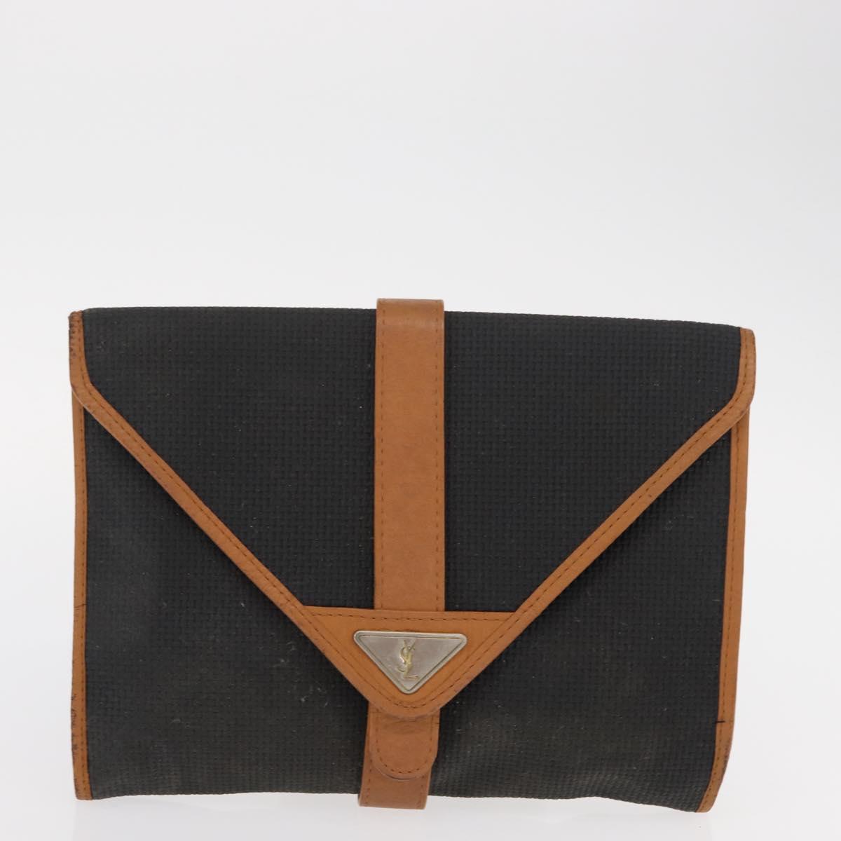 SAINT LAURENT MCM Vicetos Clutch Bag PVC Leather 2 Set Brown Black Auth 158545