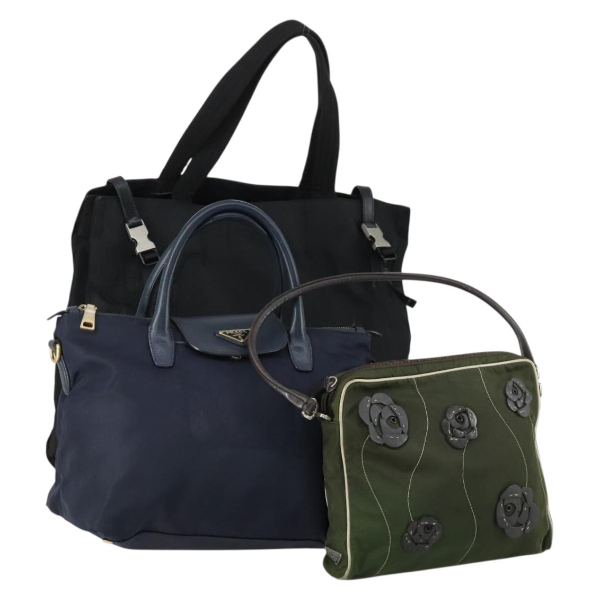 PRADA Hand Bag Nylon 3 Set Khaki Navy black Auth 158550